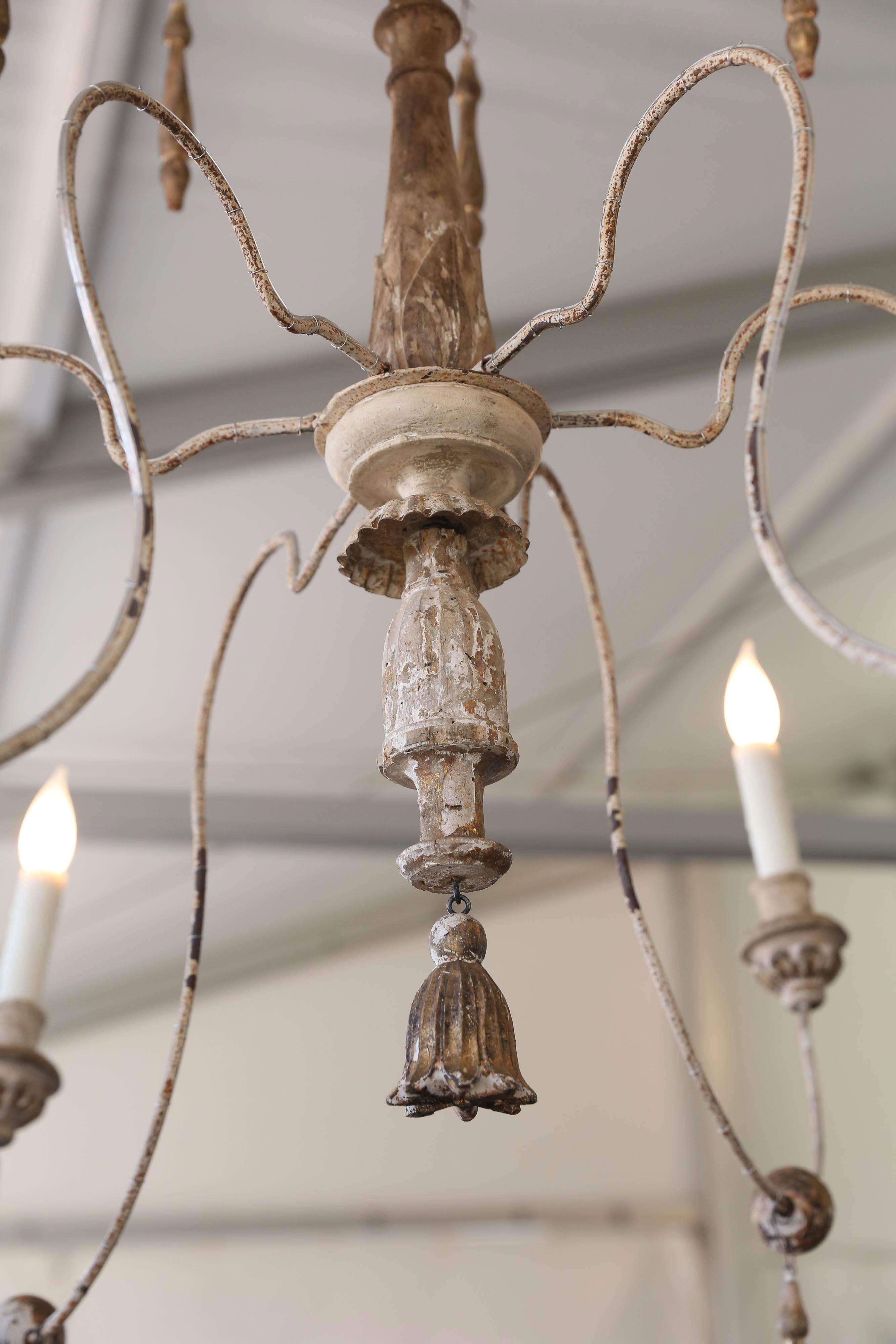 Handsome Italian spider chandelier with six arms has been newly wired for the U.S. This fixture has been made with 18th century parts.