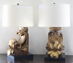 18th Century Gold Giltwood Alter Elements Mounted on Iron Bases