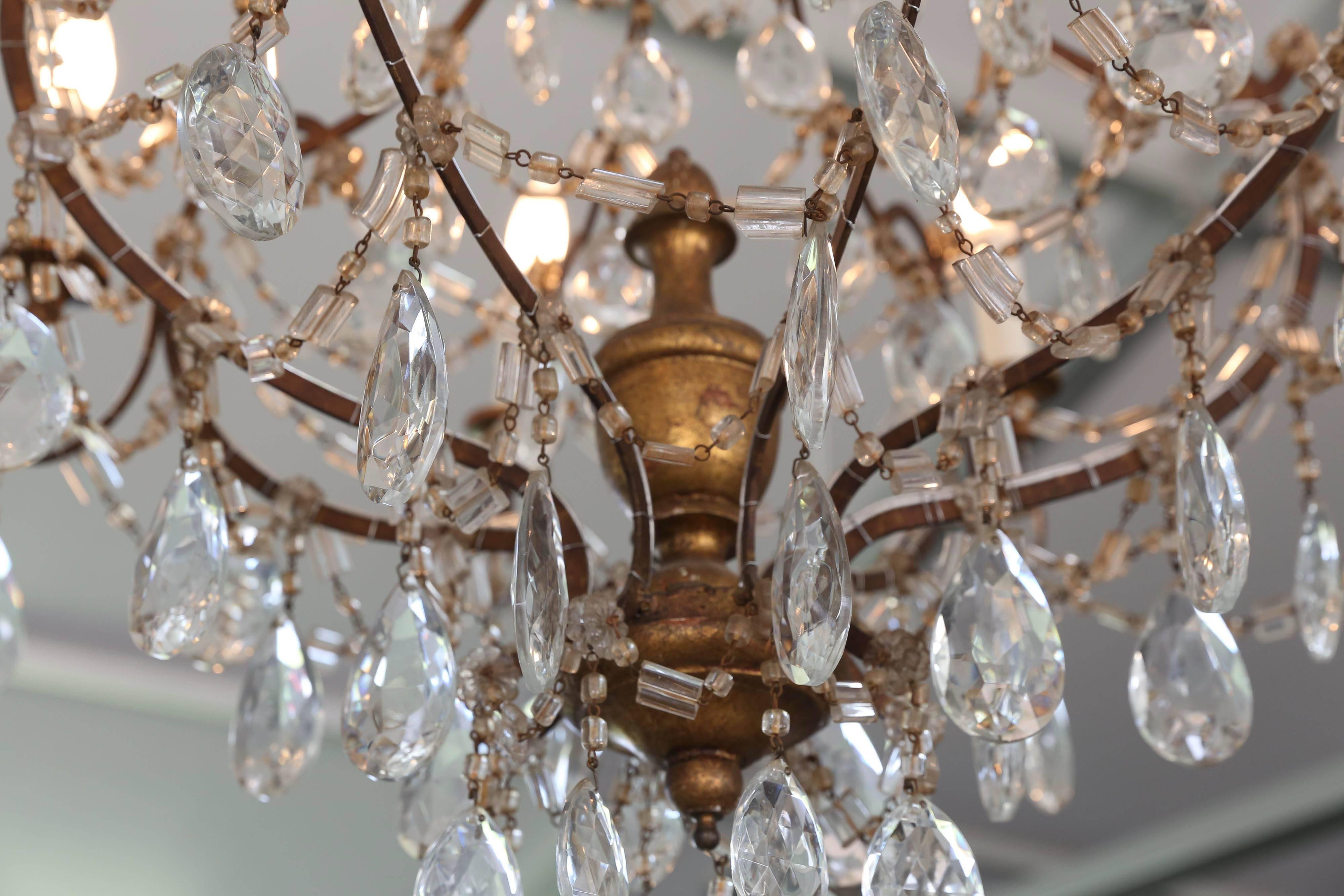 Metal 19th Century Italian Genovese Chandelier with Crystal Gold Gilt Center