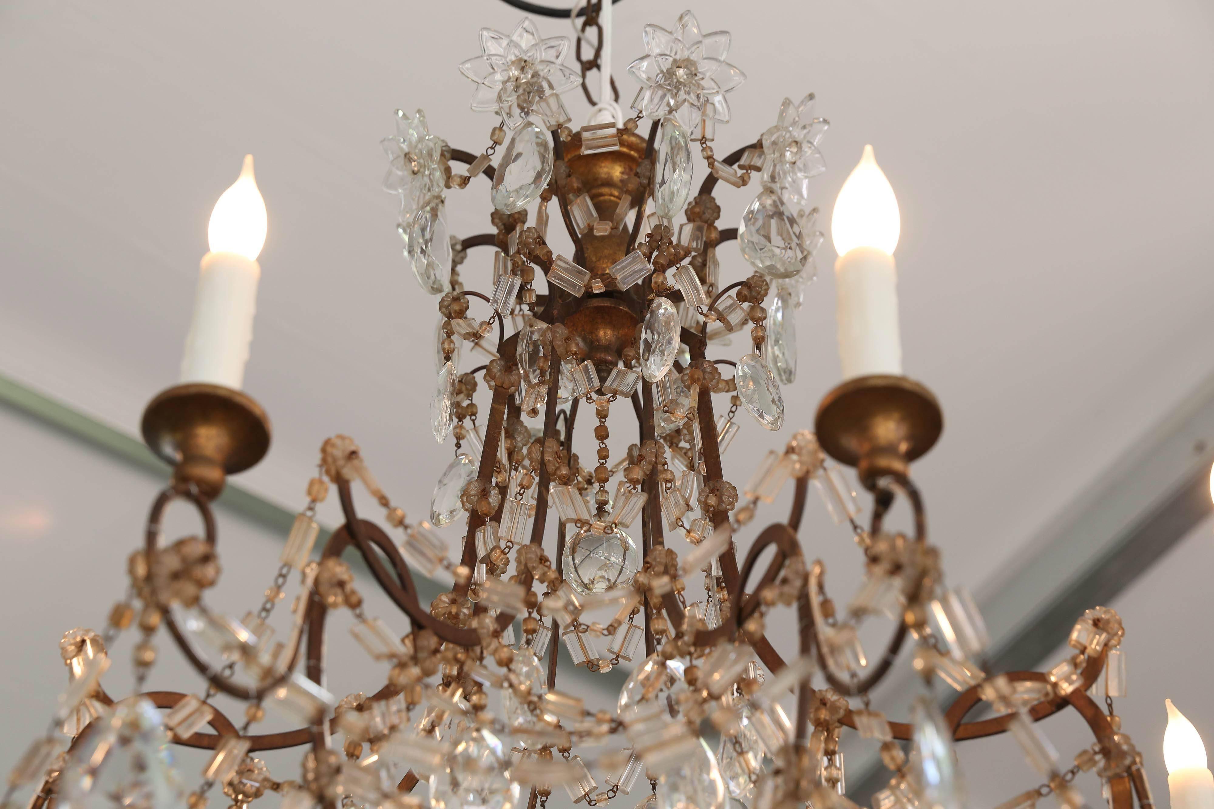 19th Century Italian Genovese Chandelier with Crystal Gold Gilt Center 1