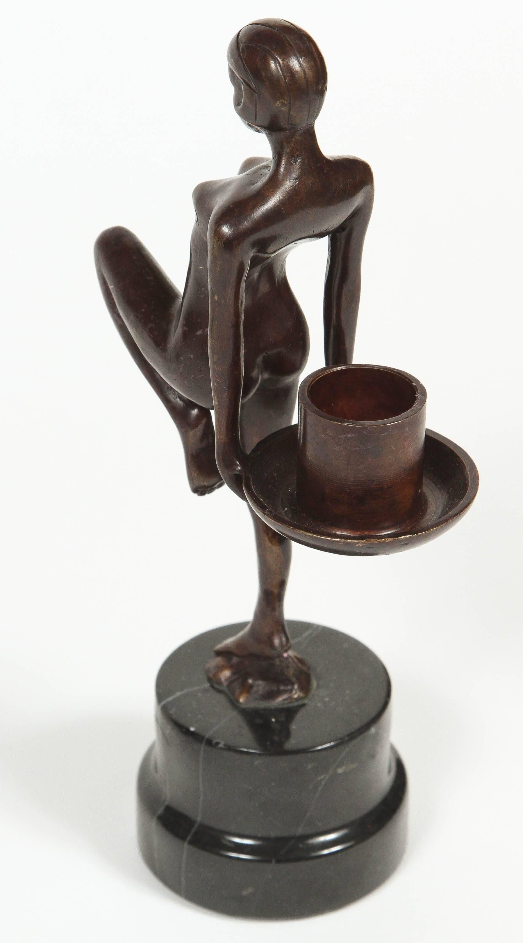 Pair of Vintage Bronze Art Nouveau Style Candleholders 3