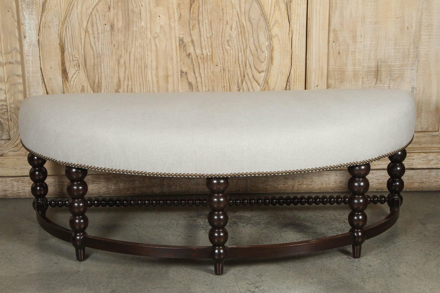 Pair of Vintage Spool Leg Half Circle Ottomans at 1stdibs