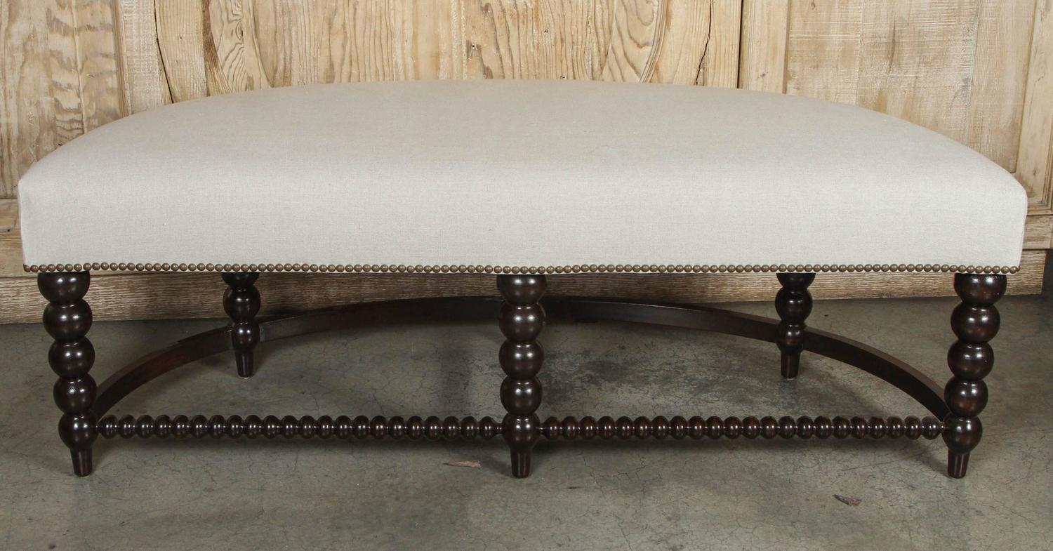 Pair of Vintage Spool Leg Half Circle Ottomans at 1stdibs