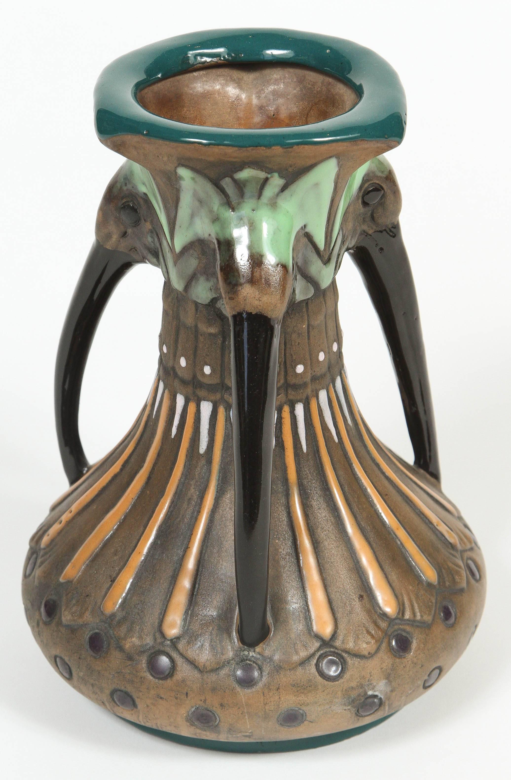 Austrian Antique Amphora Pottery Art Nouveau Vase