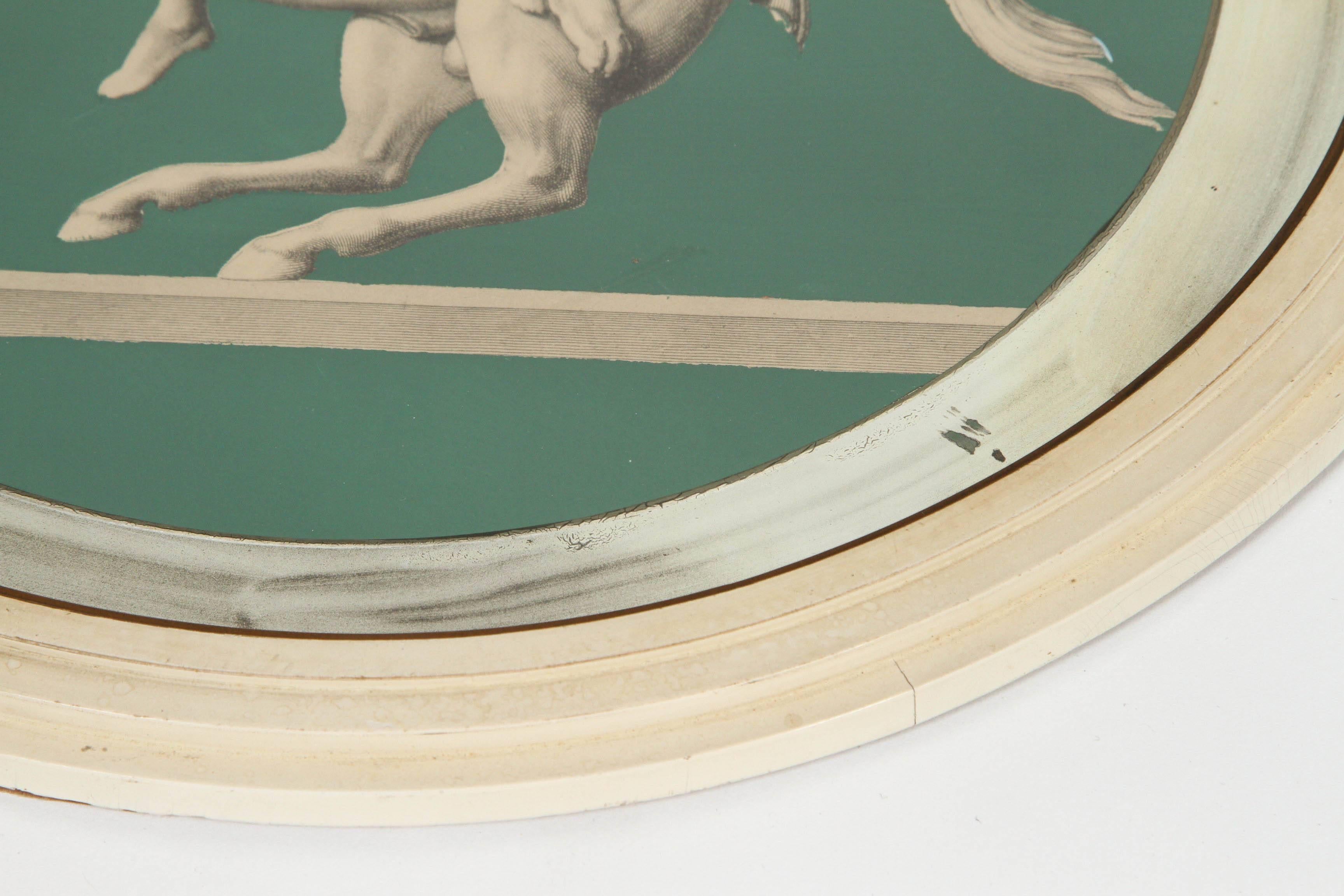 Mirror Pair of Vintage Greek Soldiers on Horses in Round Frames