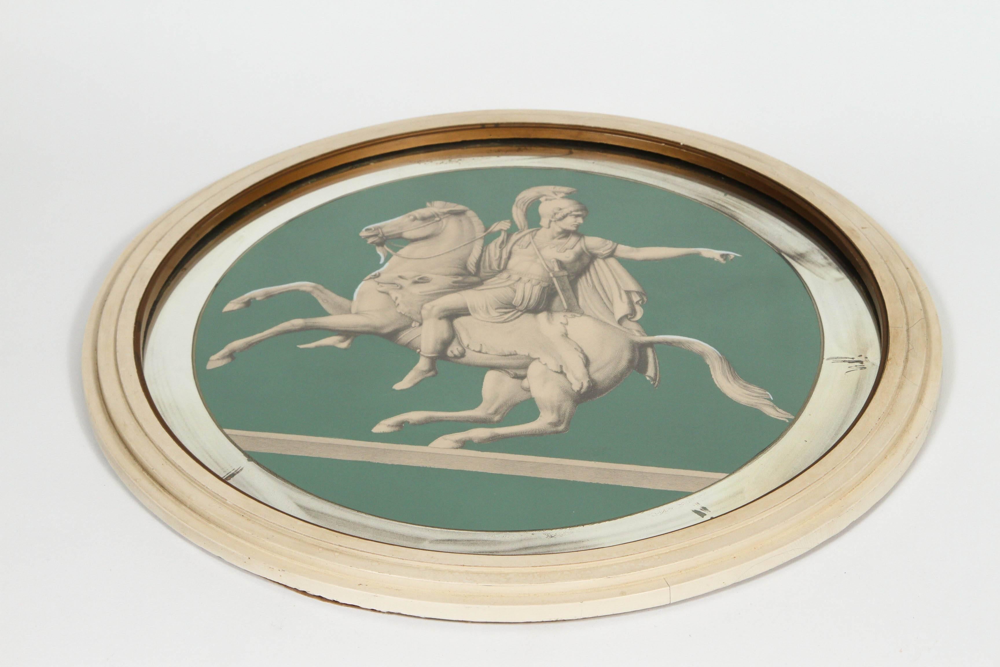 Pair of Vintage Greek Soldiers on Horses in Round Frames 3