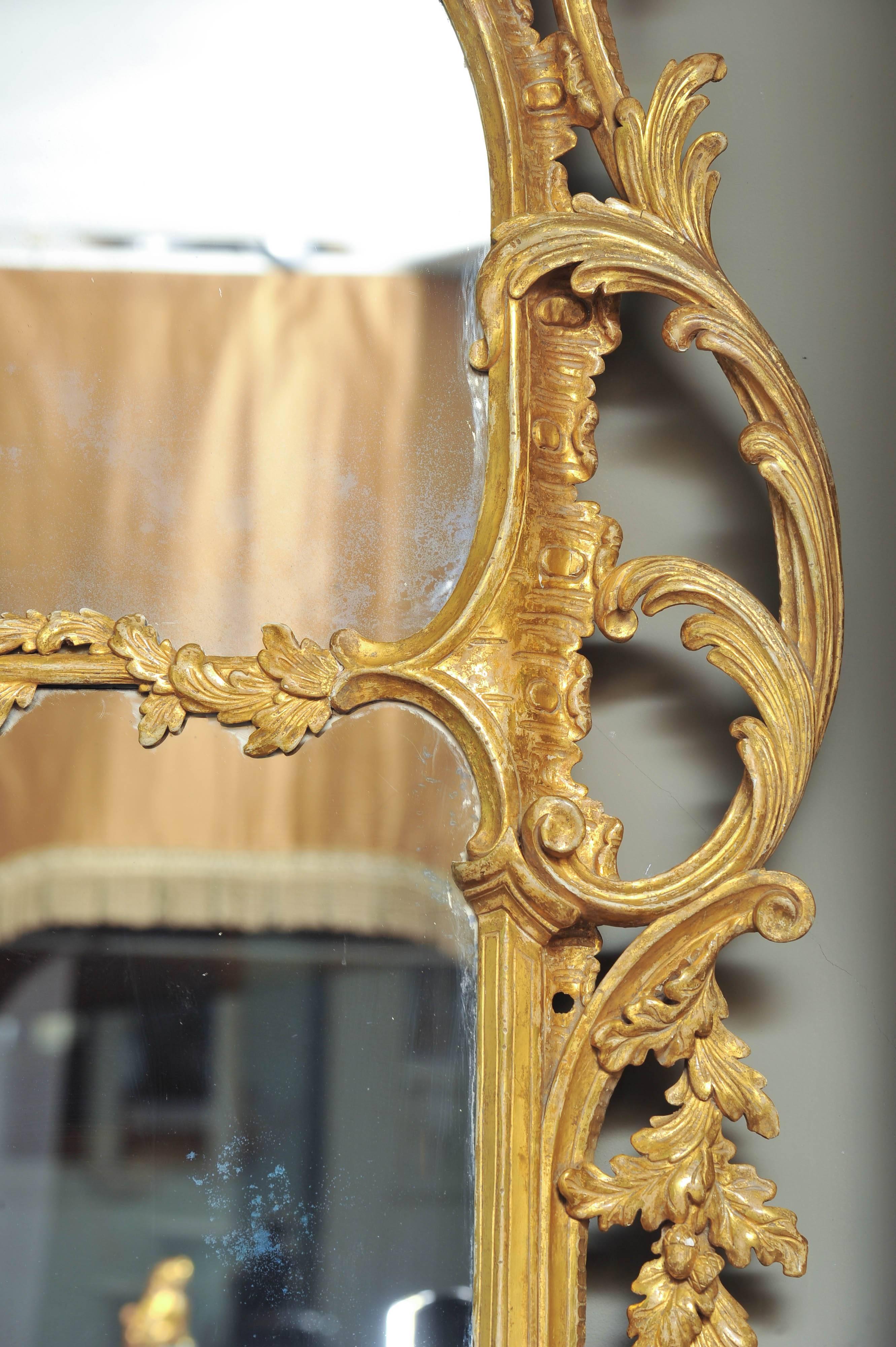 British Large Mid-18th Century George III Rococo Style Carved Giltwood Mirror