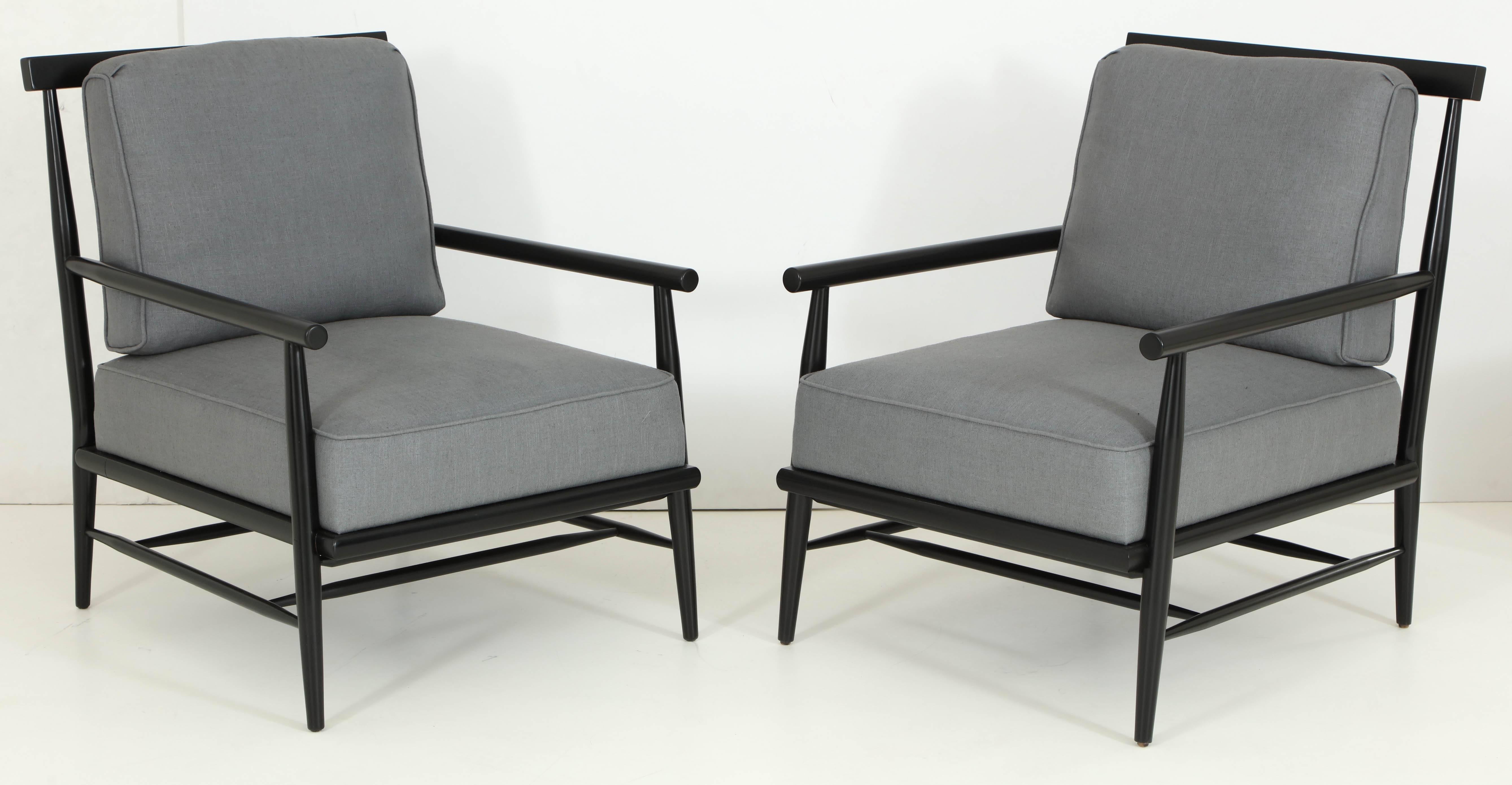 Paul McCobb Ebonized Maple Dowel Frame Armchairs For Sale 3