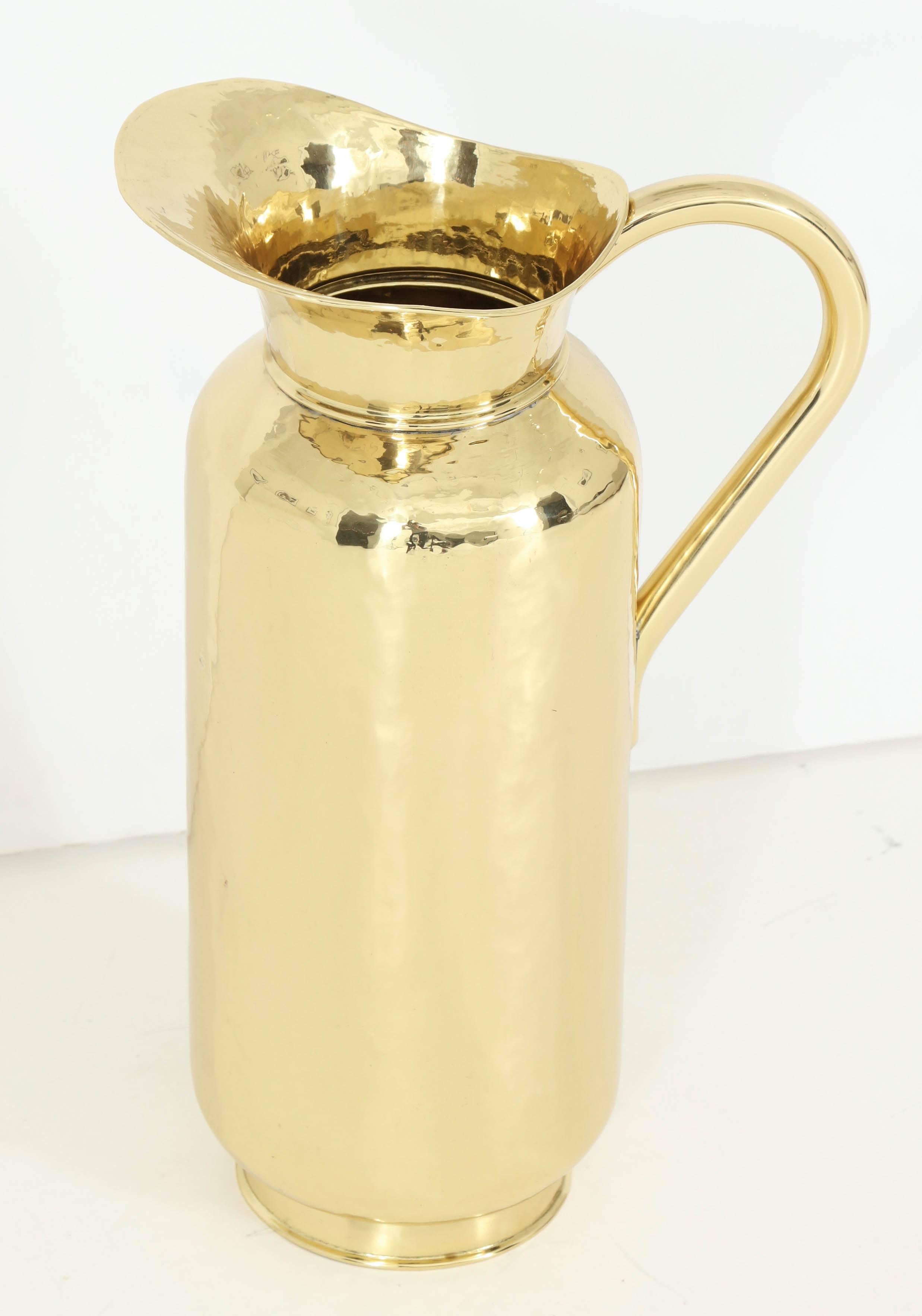 Tall 1950's Italian Hand Hammered Brass Pitcher  In Excellent Condition In Washington, DC