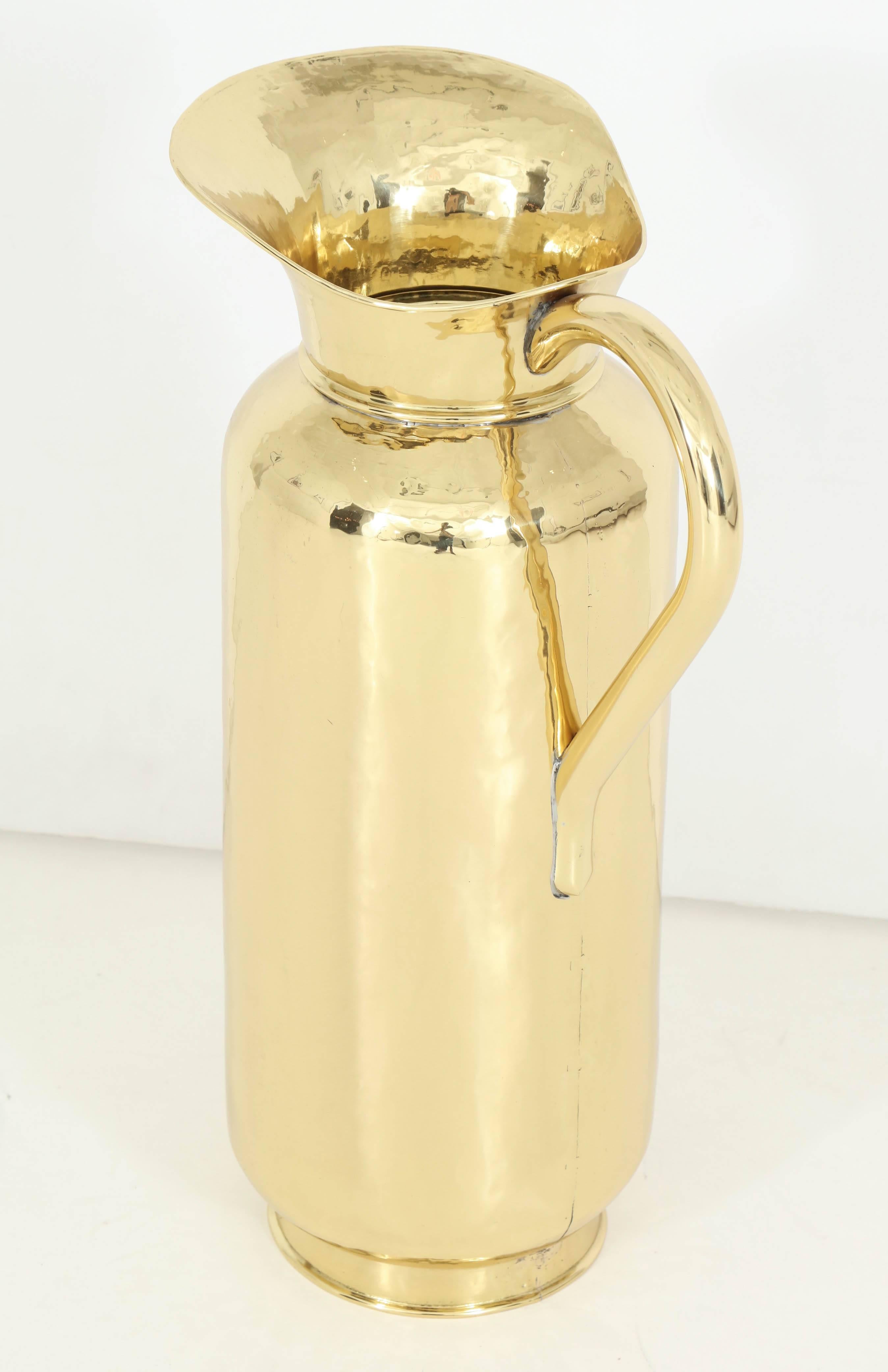 Mid-20th Century Tall 1950's Italian Hand Hammered Brass Pitcher 