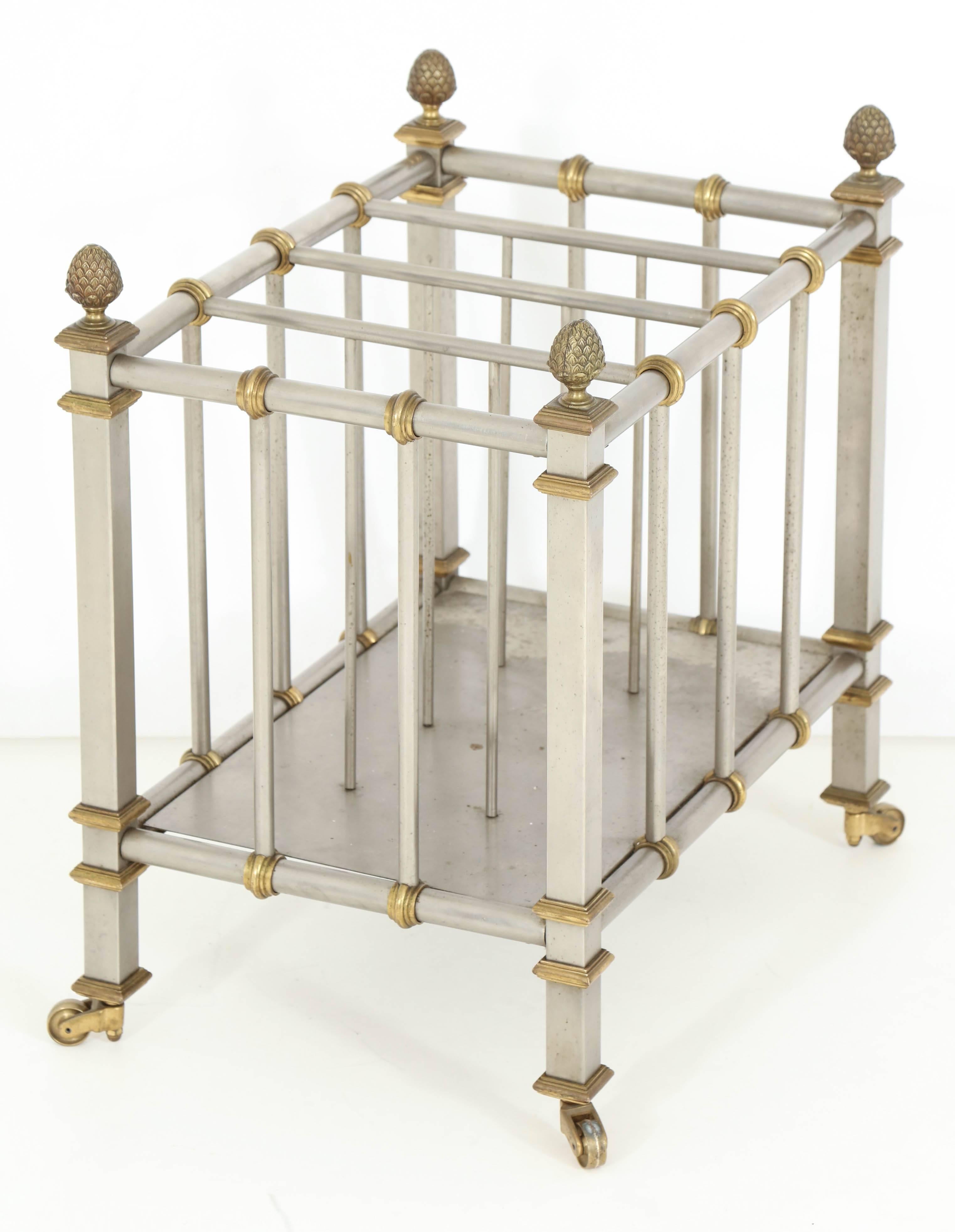 Neoclassical 1960s Steel and Brass Magazine Trolley after Maison Jansen 3