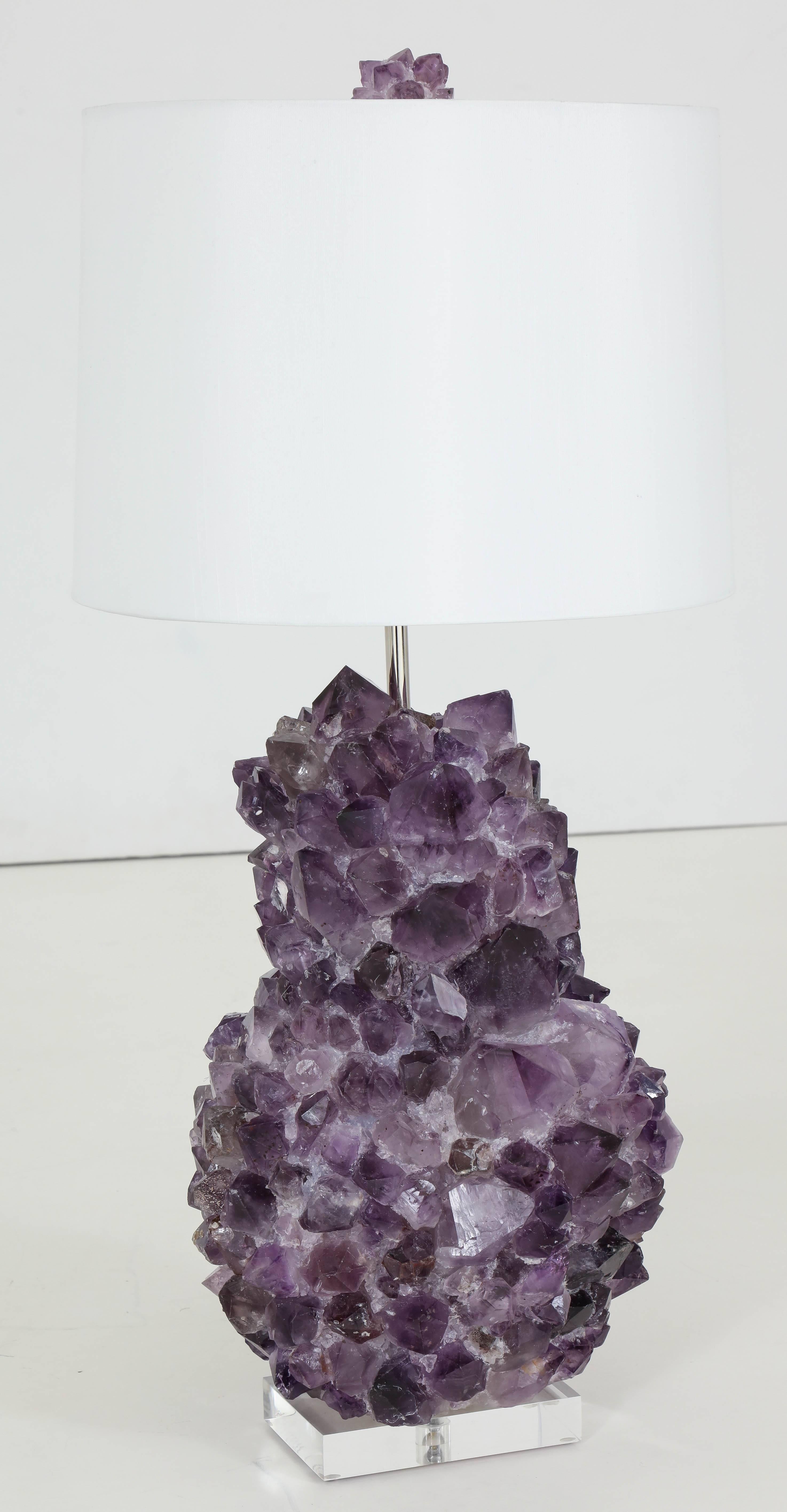 Modern Pair of Faceted Amethyst Quartz Crystal Lamps