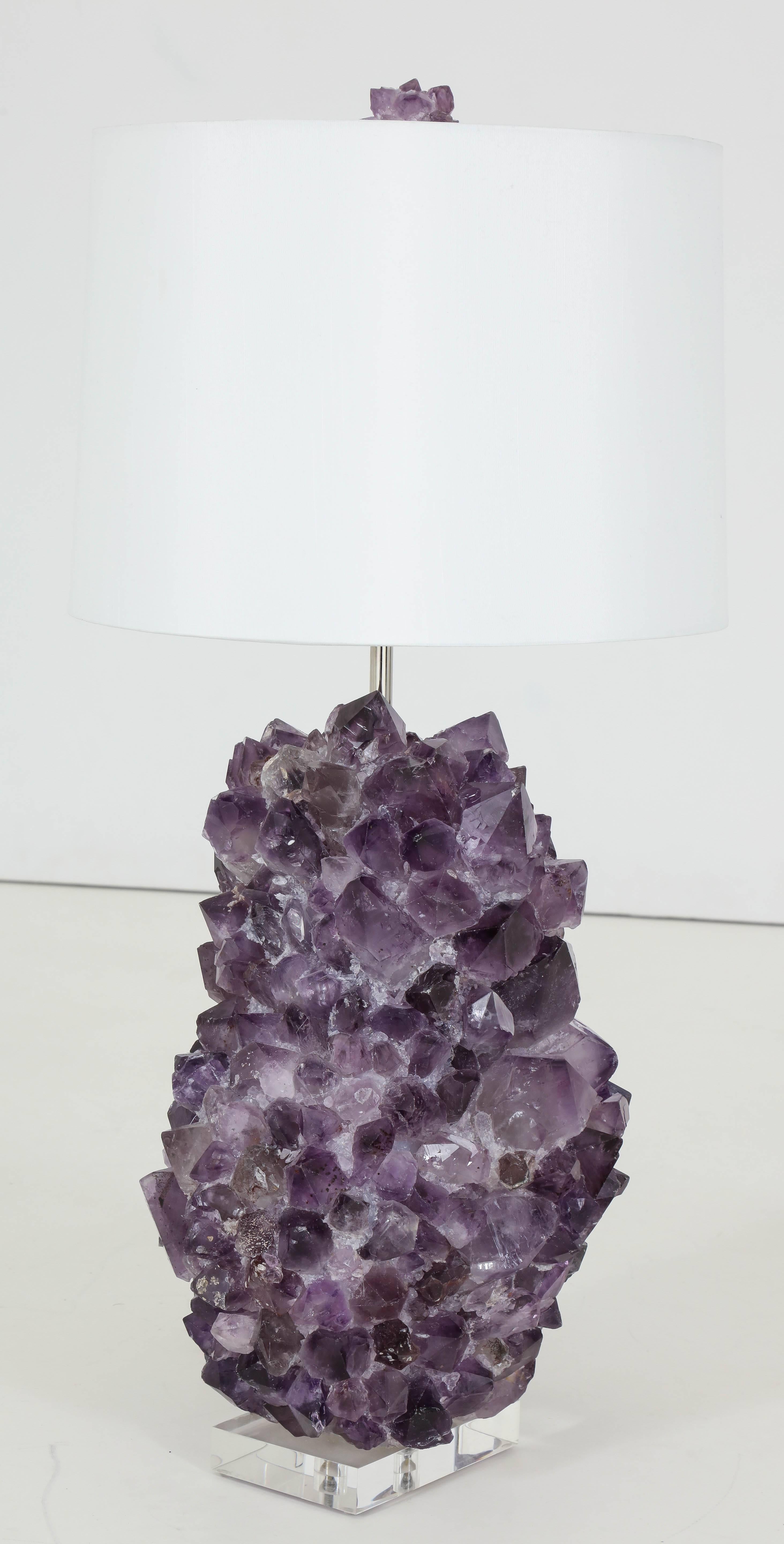 Pair of Faceted Amethyst Quartz Crystal Lamps 1