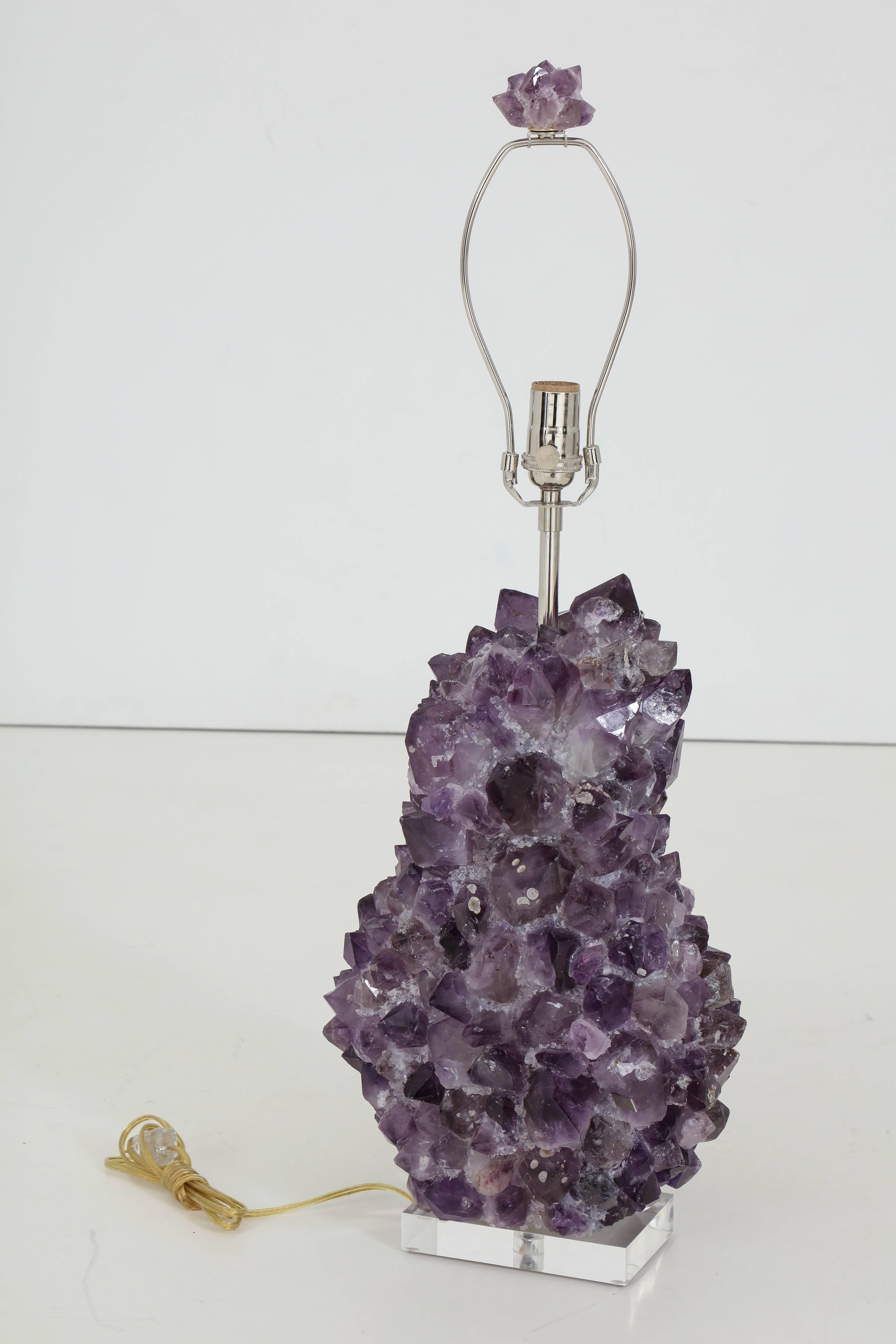 Pair of Faceted Amethyst Quartz Crystal Lamps 3