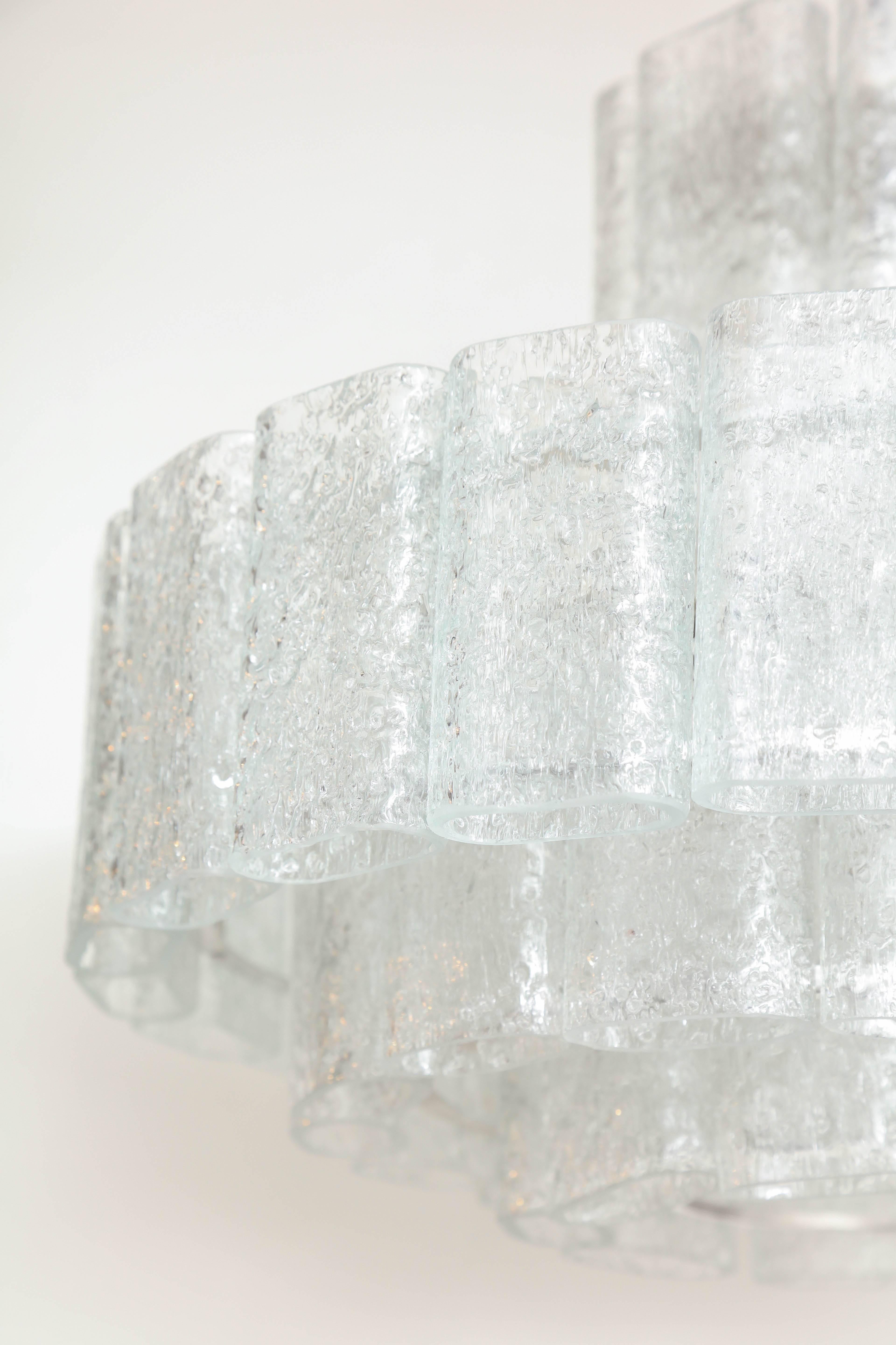 Scandinavian Modern Doria Four-Tier Ice Glass Chandelier For Sale