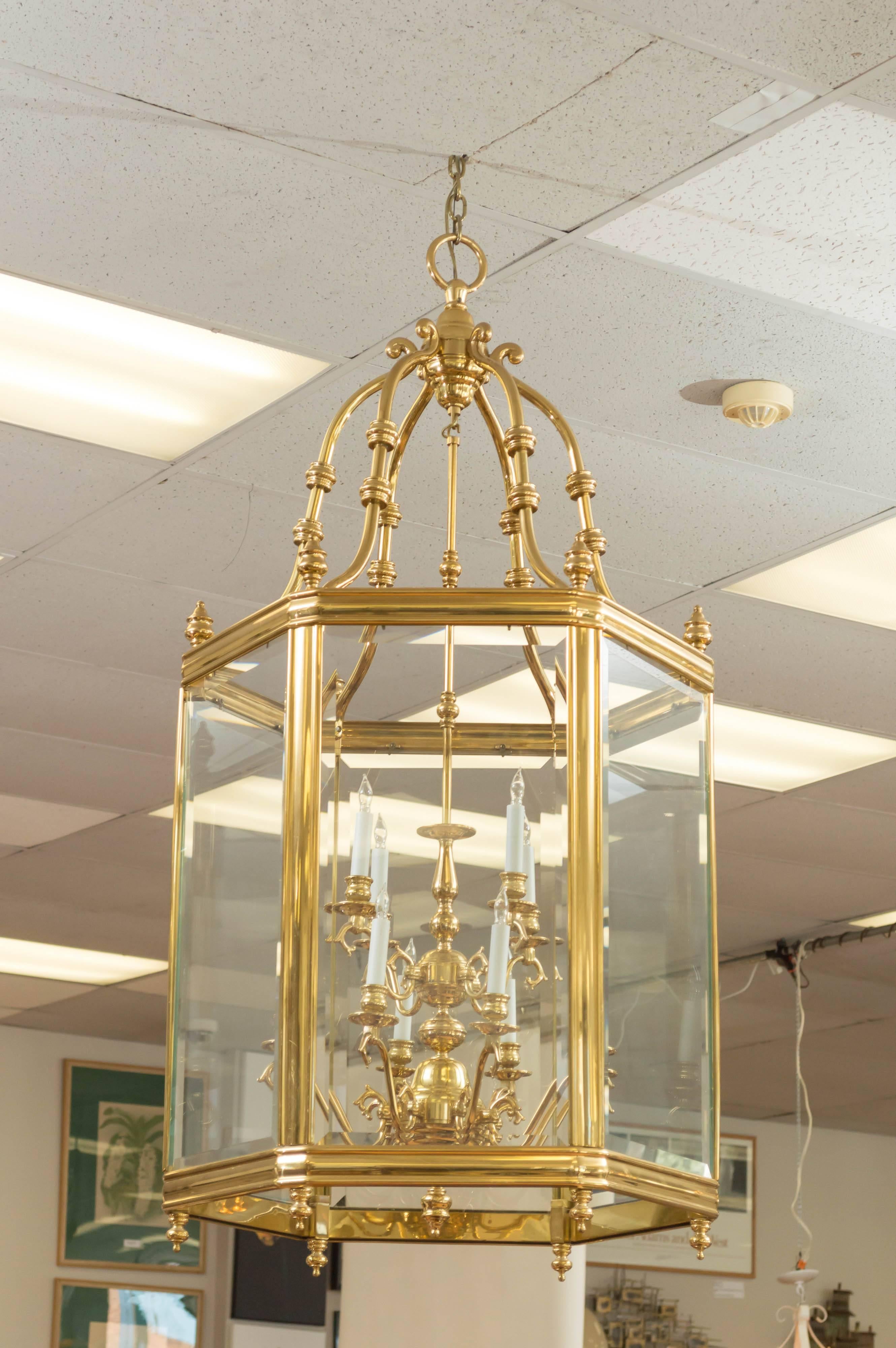 American Monumental Brass and Glass Twelve-Light Foyer Pendant