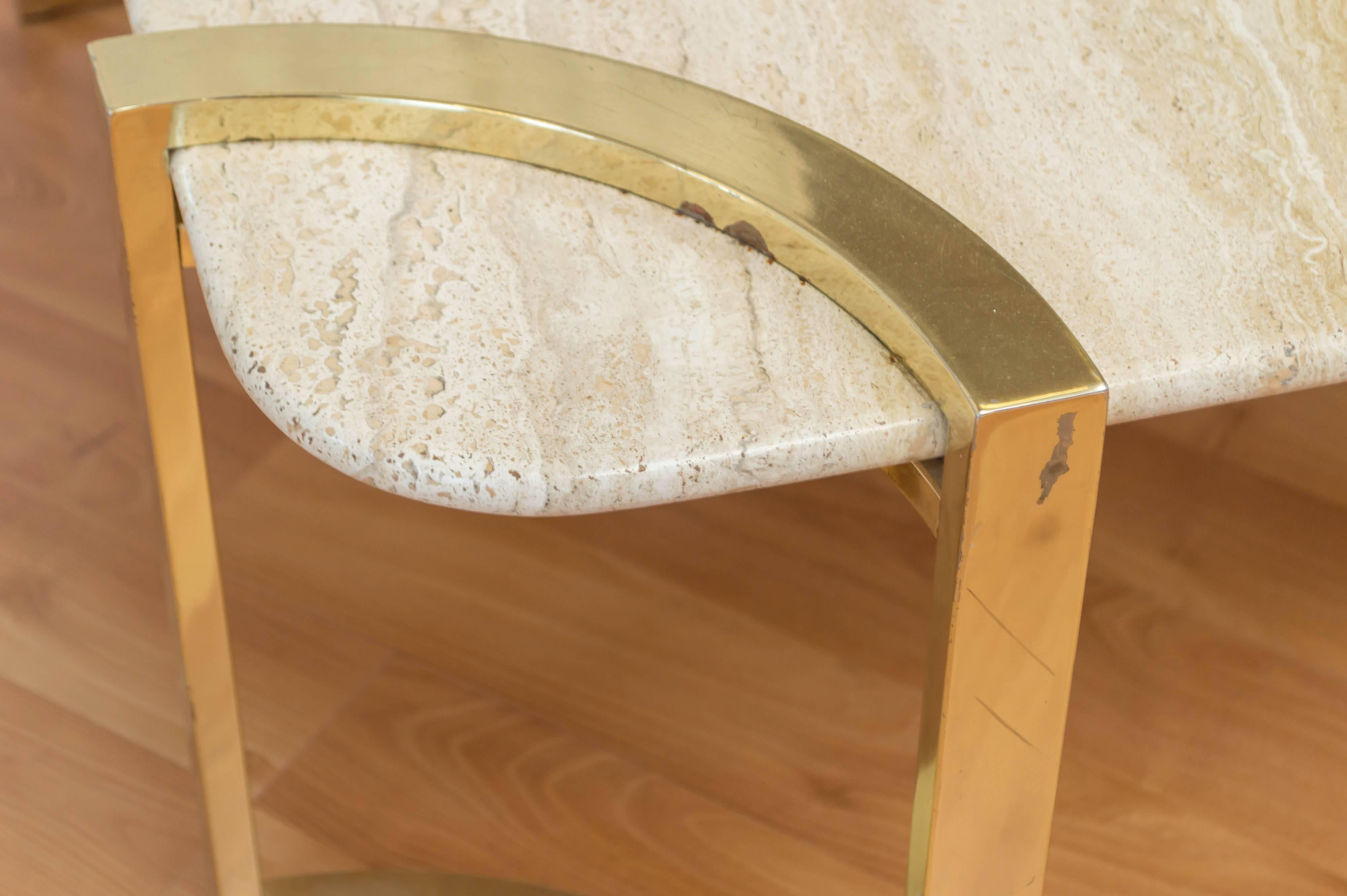 Italian Travertine and Brass Coffee Table In Good Condition In San Francisco, CA