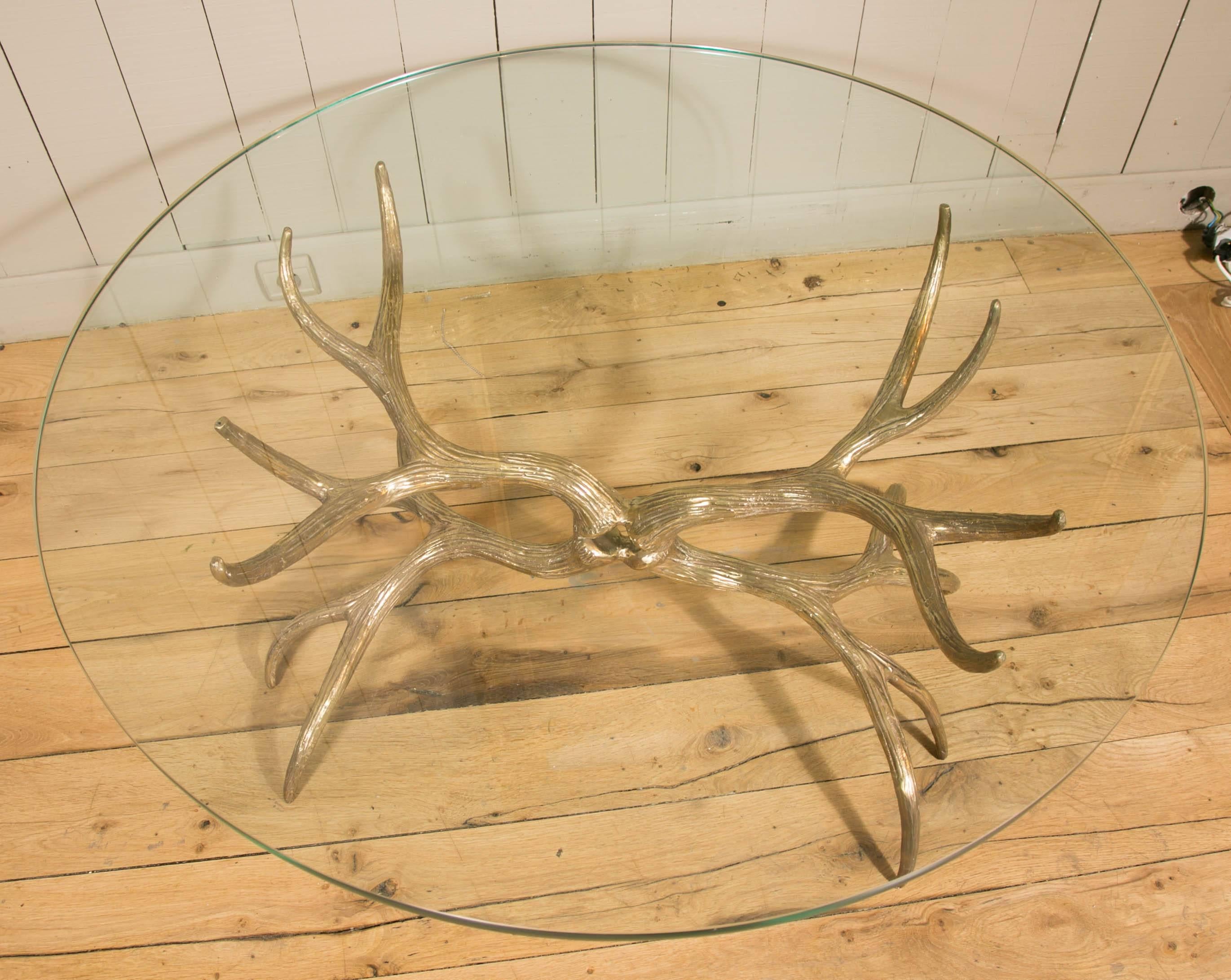 French Antlers Coffee Table in Gilt Bronze in the Style of Arthur Court, circa 1970