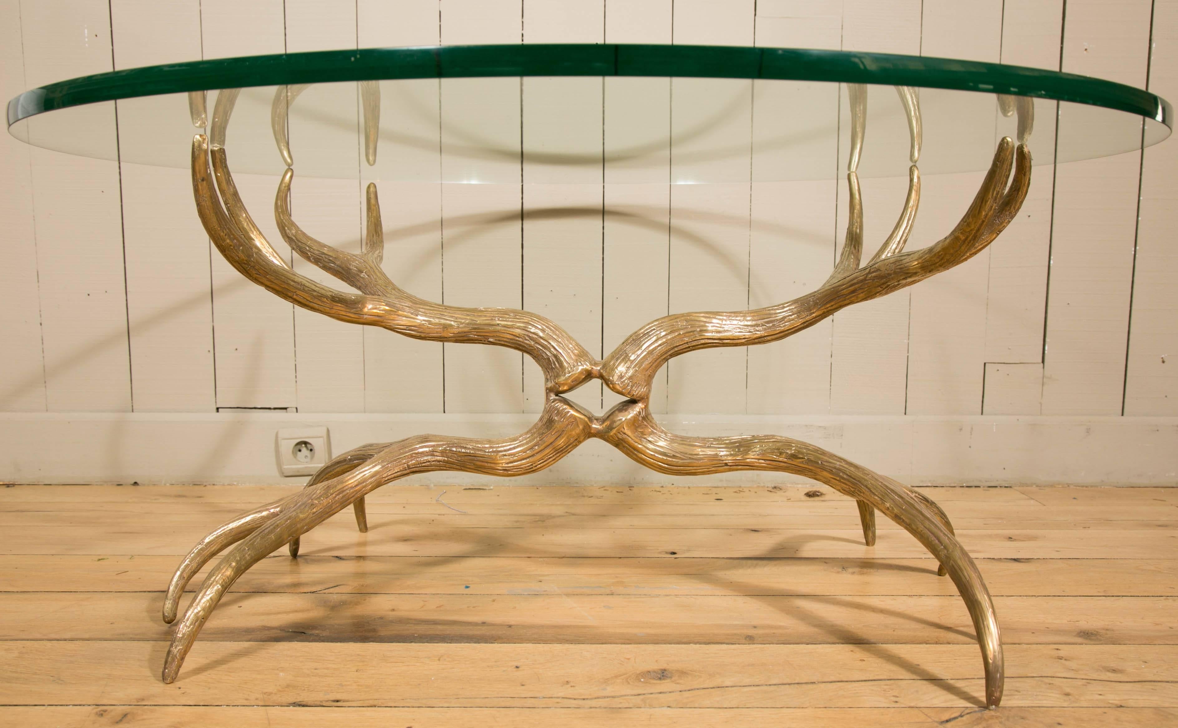 Cast Antlers Coffee Table in Gilt Bronze in the Style of Arthur Court, circa 1970