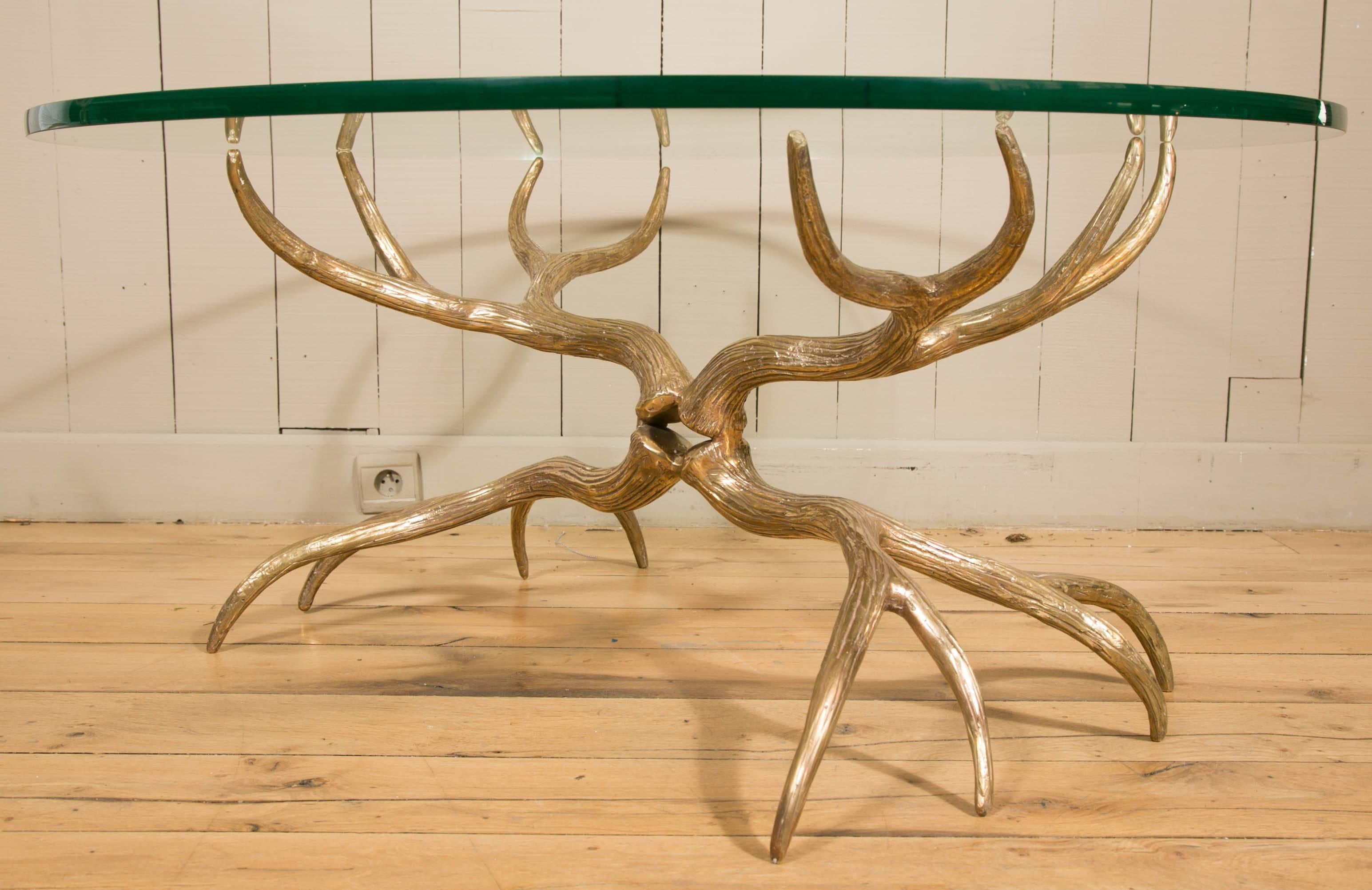 Antlers Coffee Table in Gilt Bronze in the Style of Arthur Court, circa 1970 In Excellent Condition In Paris, FR