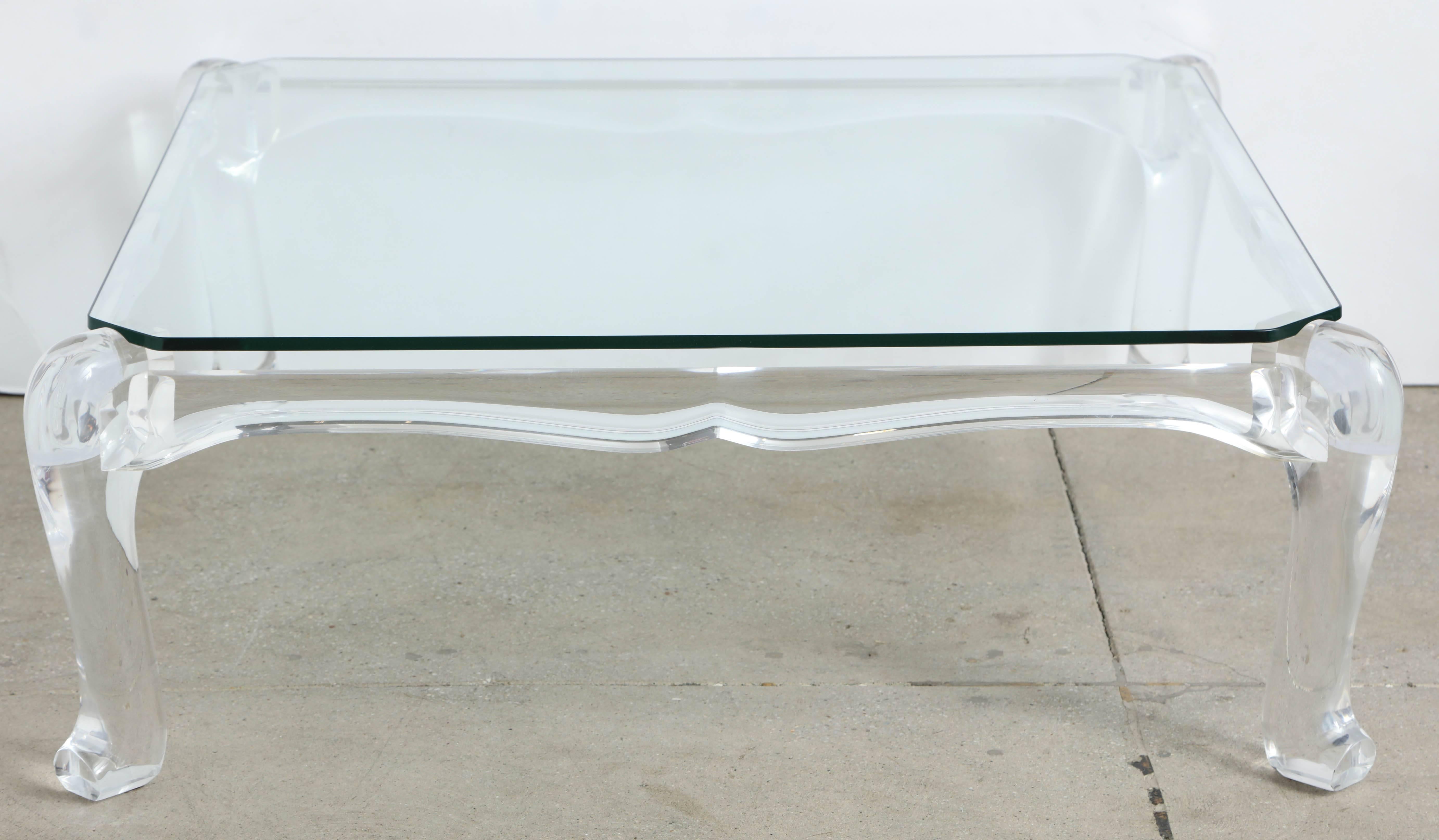 Glass Carved Lucite Cocktail Table