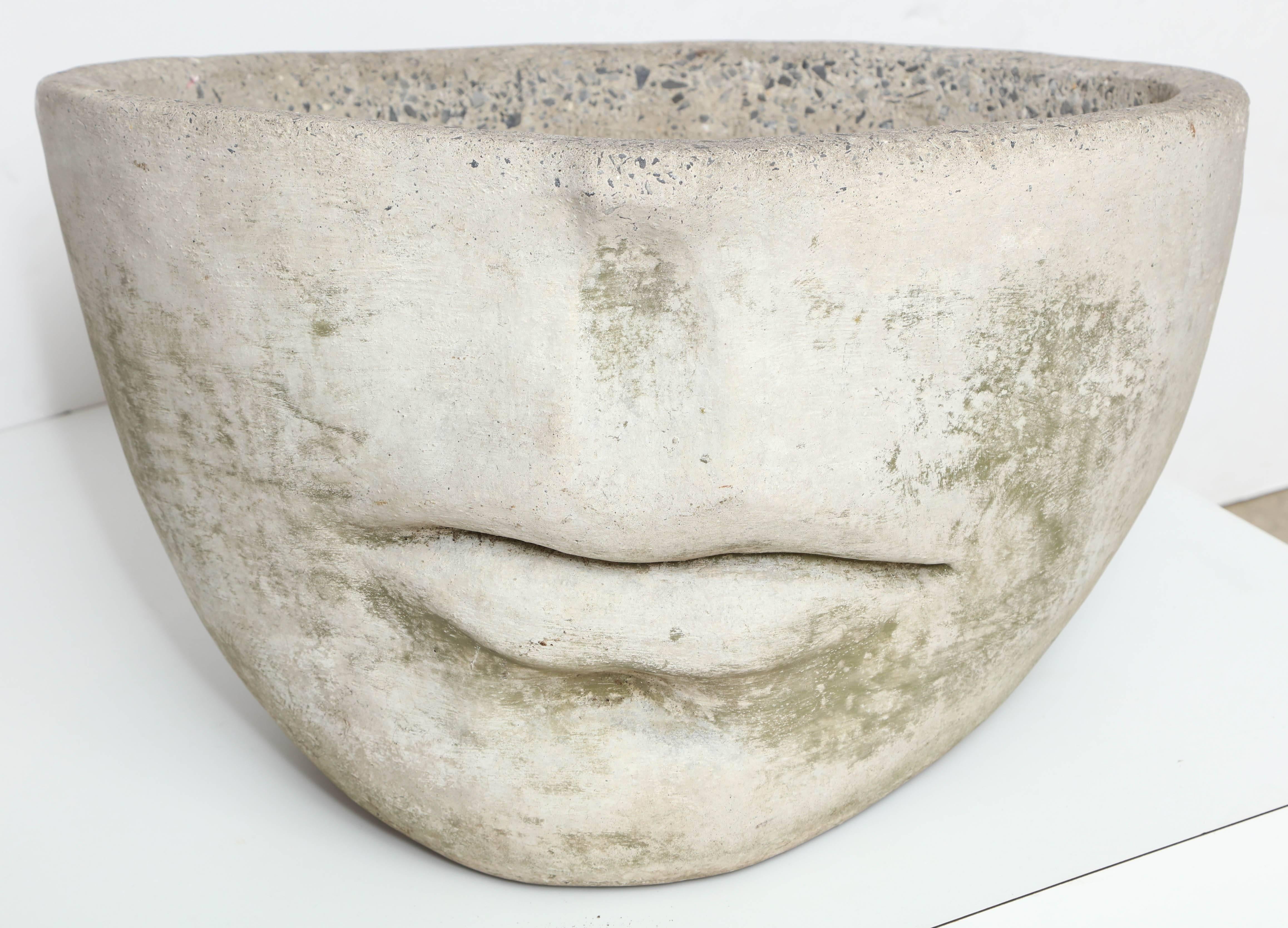 Large sculptural concrete planter by Nina Studio, Quakertown, PA, with great natural age patina, circa 1990. Signed on underside.