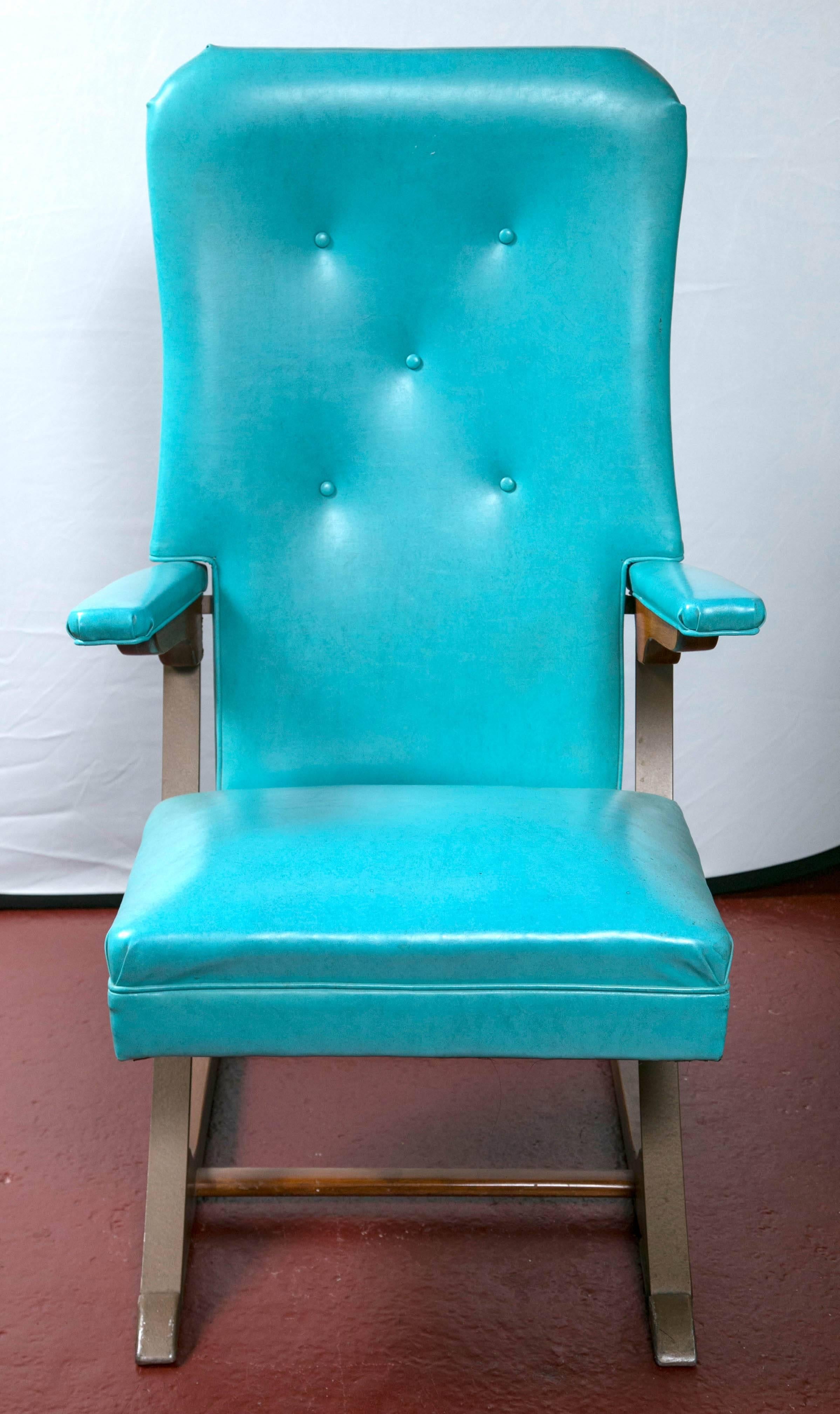 Mid-Century Modern Set of Six Blue Mid-Century McKay Spring Rocker Rocking Chair