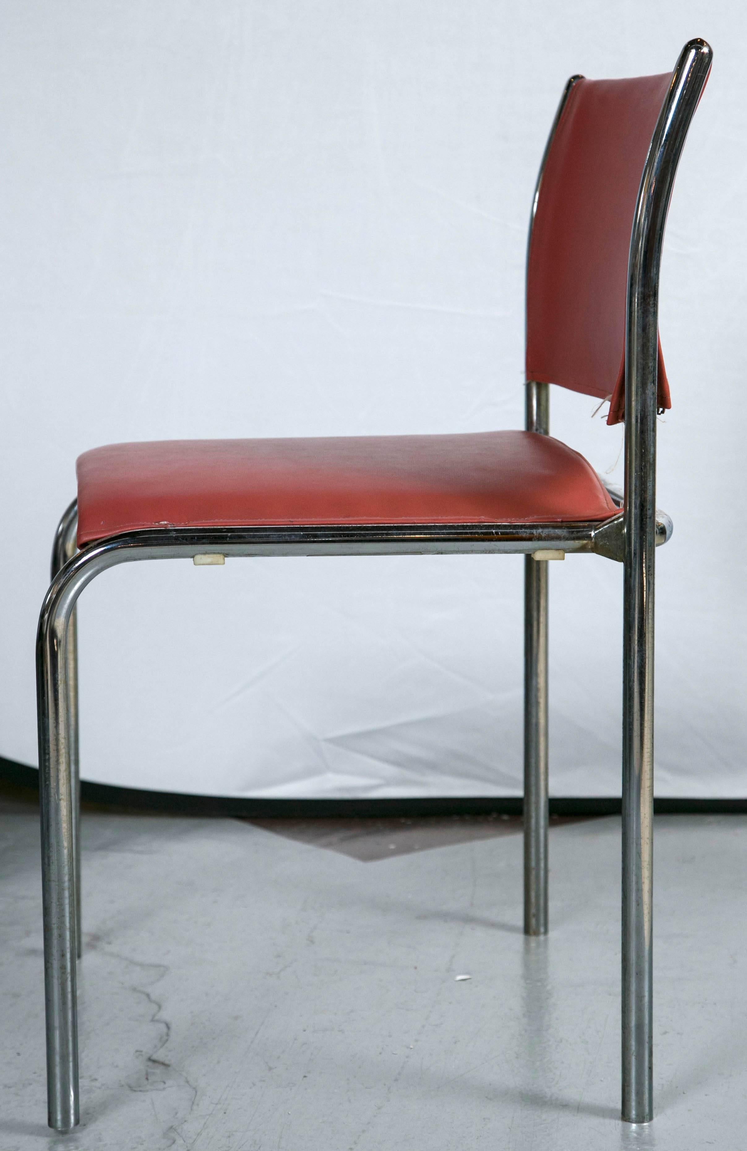 Late 20th Century Set of Ten Thonet Chrome and Leather Side Chairs Style of Mies van der Rohe