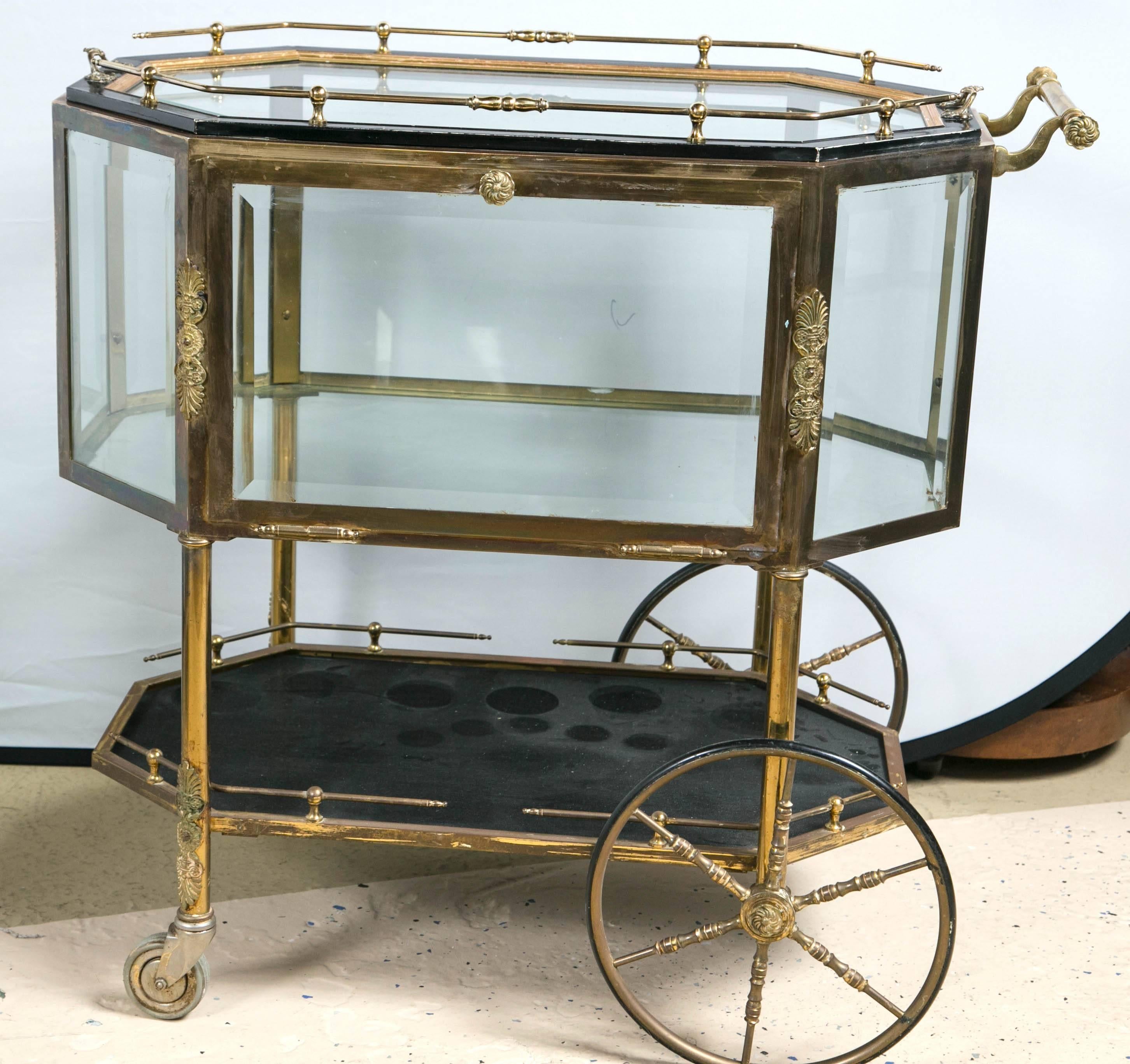 French Pair of Bronze Tray Top Showcase Serving Carts