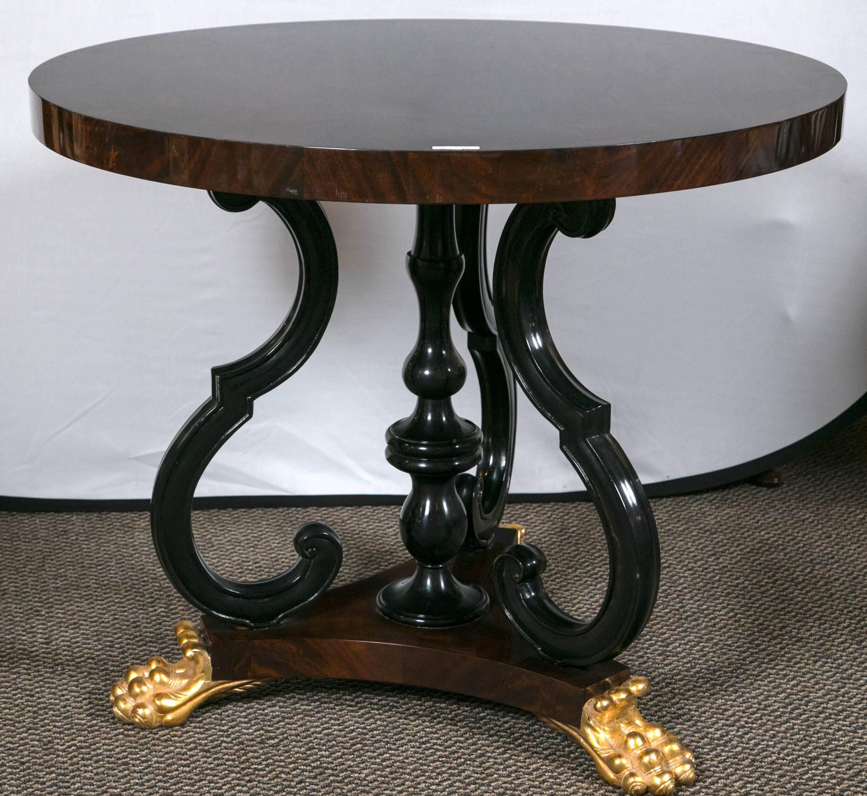 Regency Pair of Jonathan Charles Mahogany Centre Table with Gilded Lions Paw Feet 
