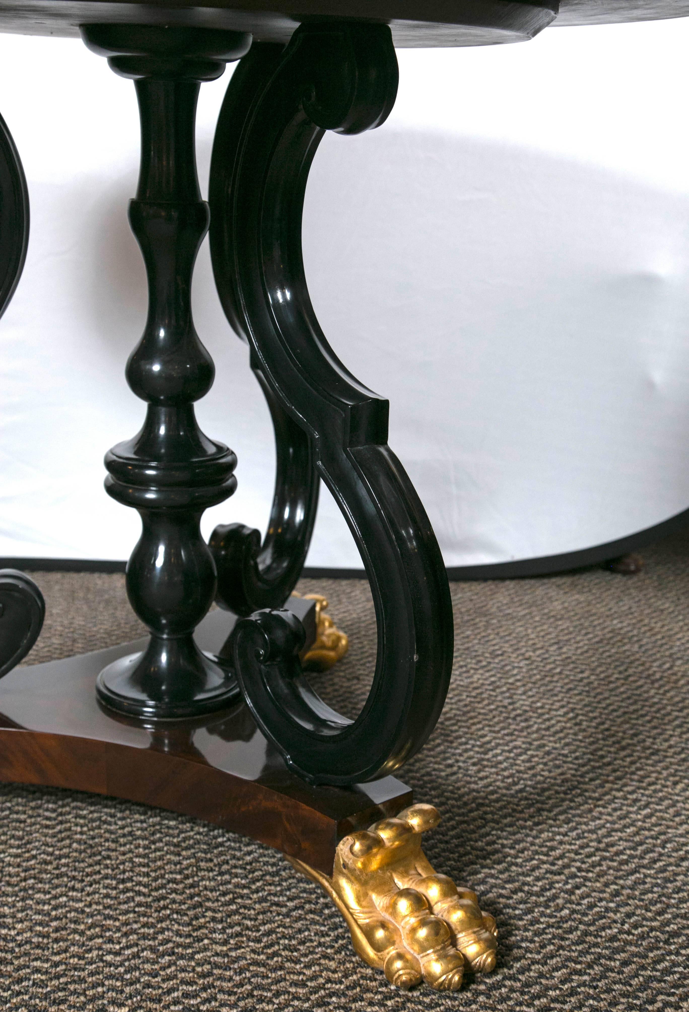 Pair of Jonathan Charles Mahogany Centre Table with Gilded Lions Paw Feet  2