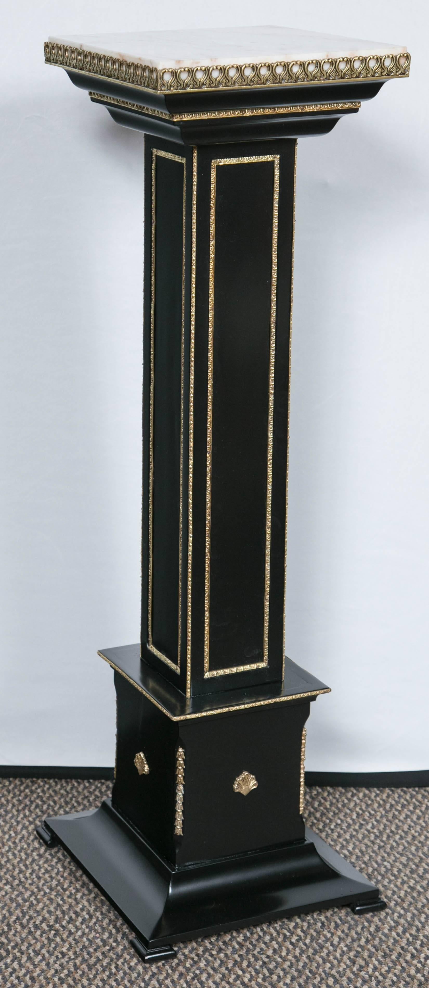 Maison Jansen, Hollywood Regency Pedestals, Ebonized Wood, Marble, Bronze, 1960s 1