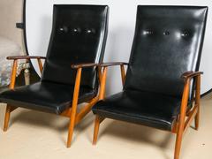 Pair of Mid Century Modern Scandinavian Teak and Black Lounge Chairs
