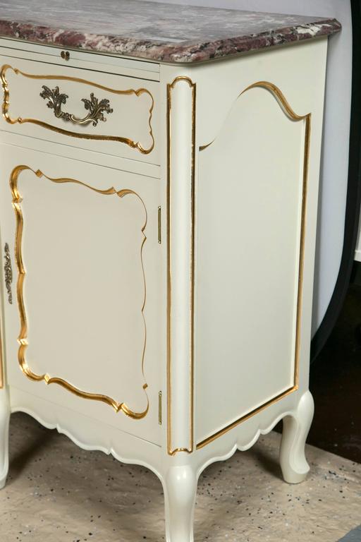 Custom Quality White MarbleTop Paint Decorated and Giltwood Sideboard Dresser For Sale at