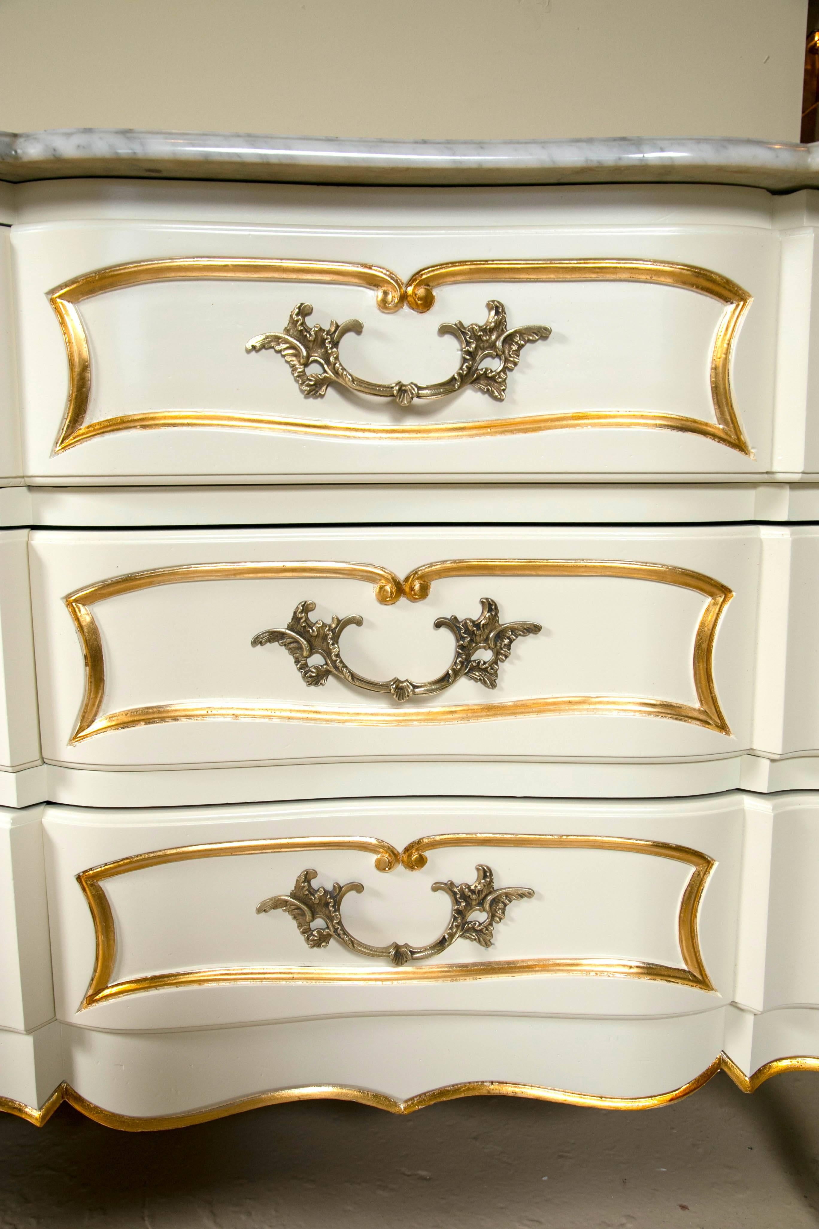 Louis XV Style Marble Top Painted and Gilt Decorated Dresser Commode Nine Drawer 2