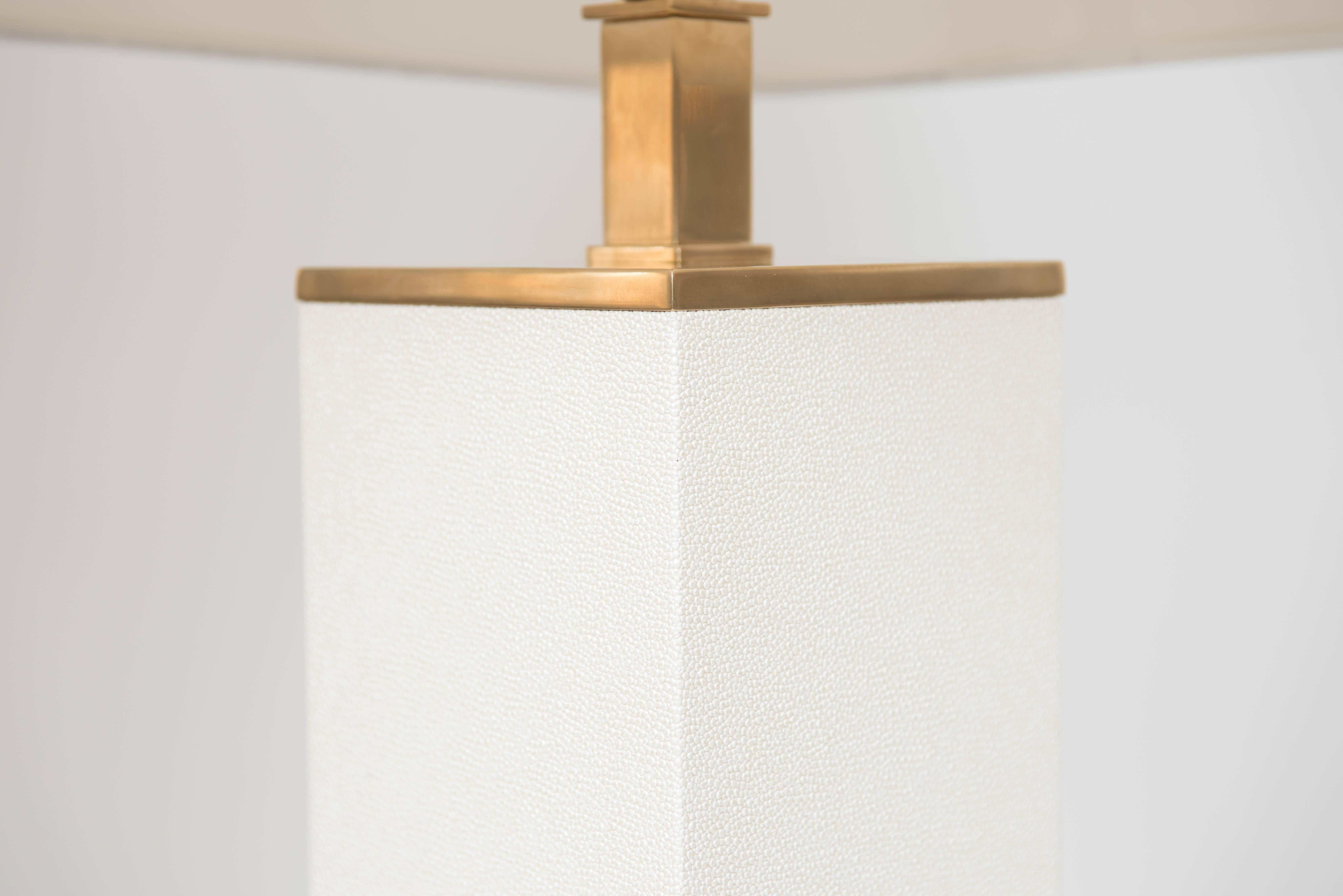 Veneer Pair of Faux Shagreen Table Lamps in the Style of Karl Springer