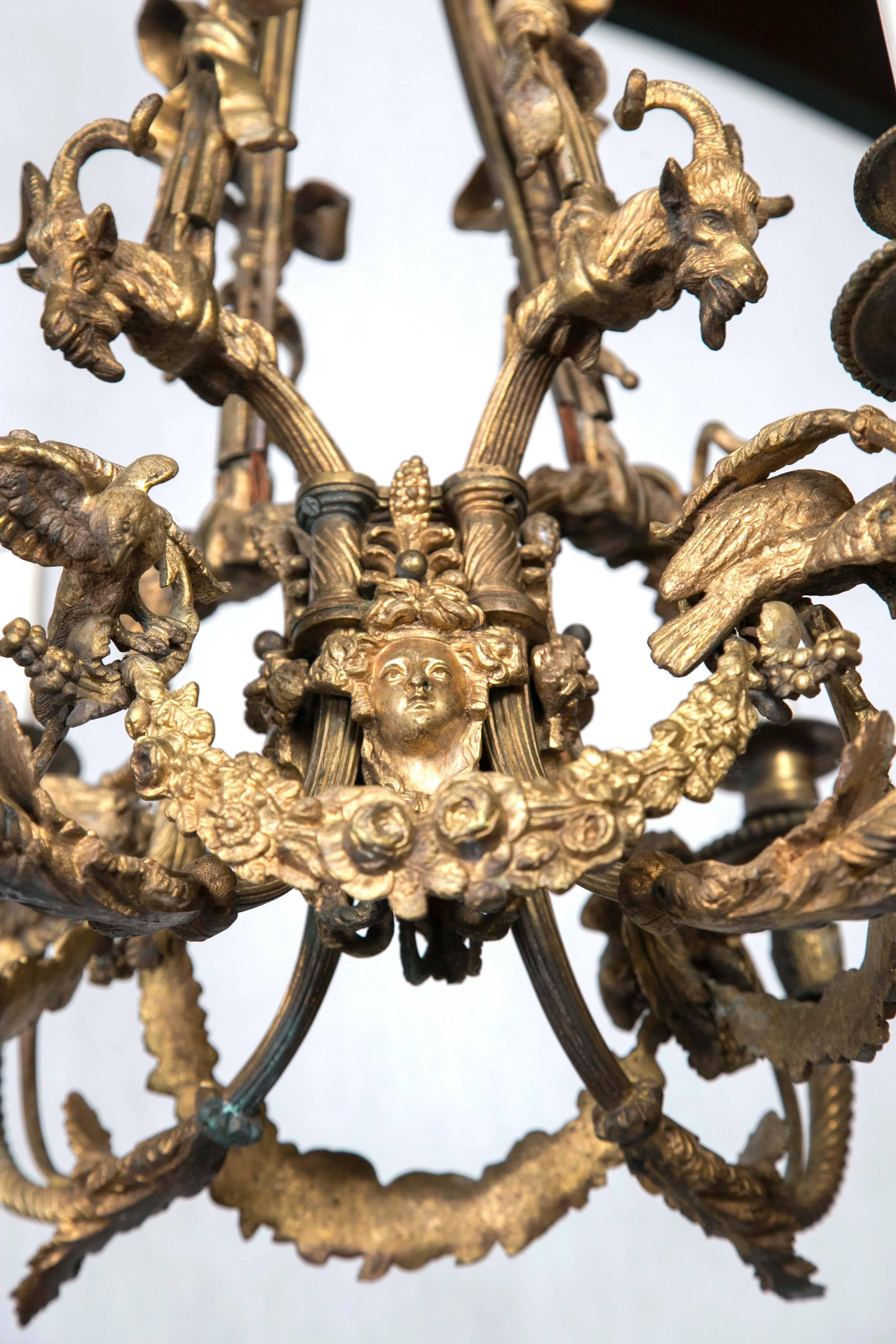 French Gilt Bronze Four-Light Neoclassical Chandelier For Sale