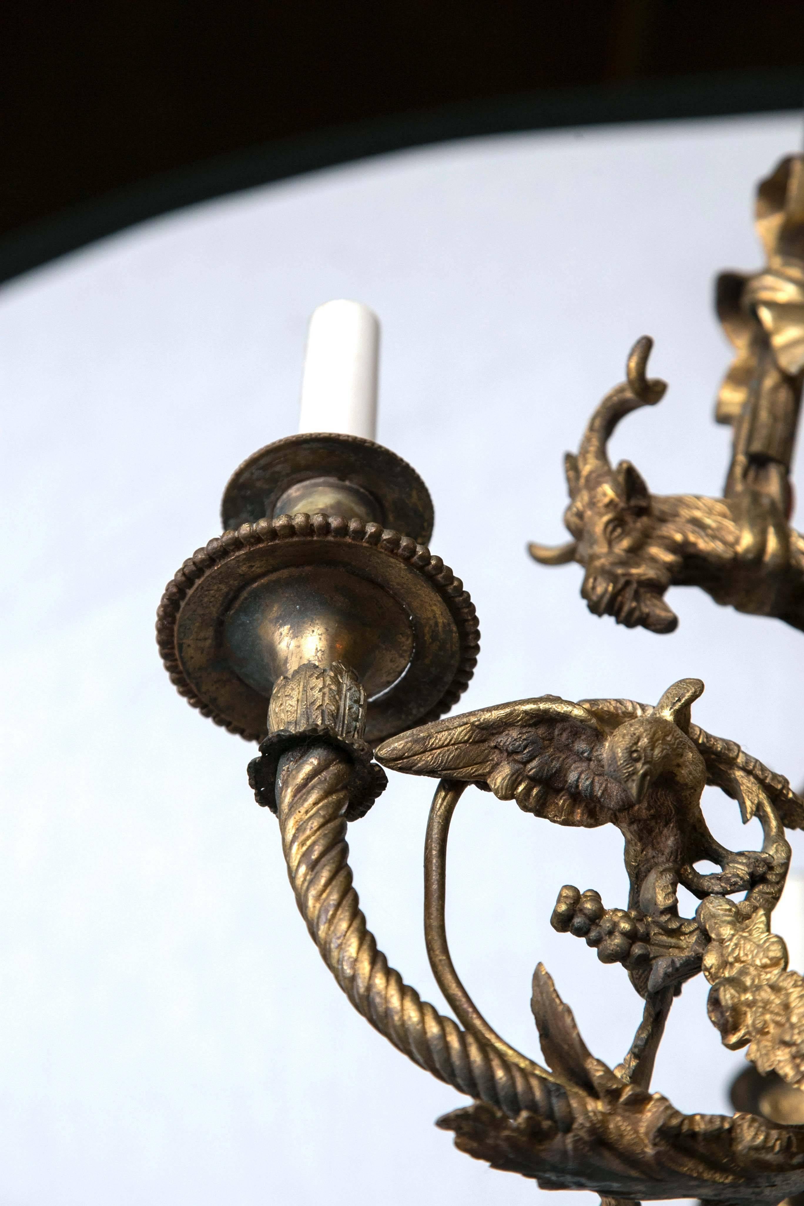 Gilt Bronze Four-Light Neoclassical Chandelier For Sale 2
