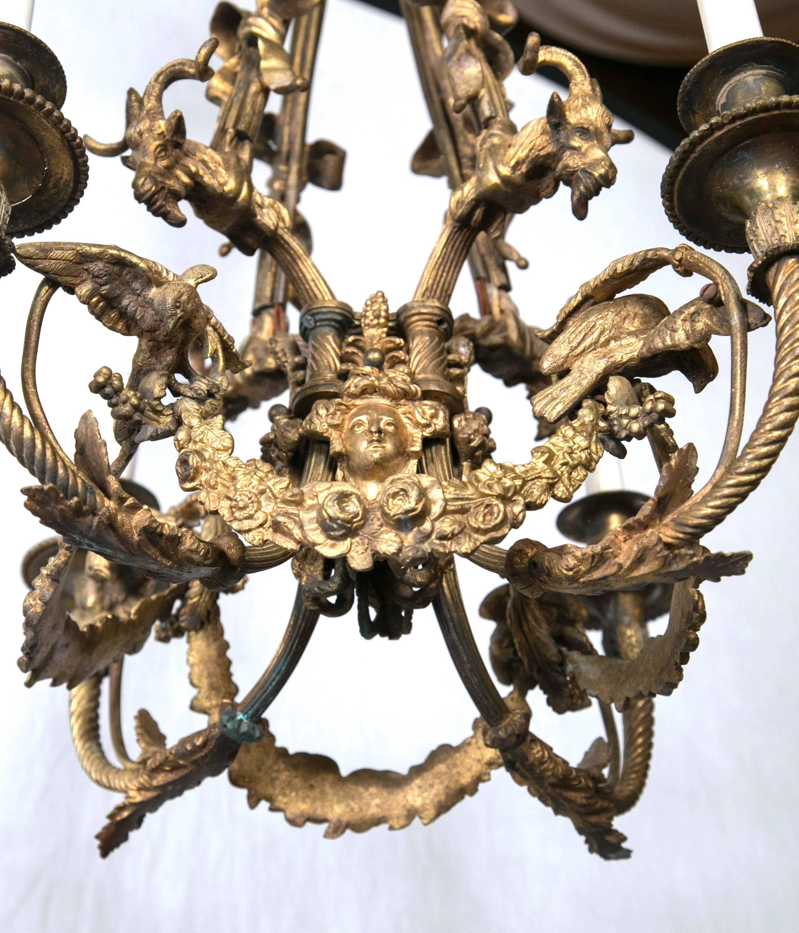 Gilt Bronze Four-Light Neoclassical Chandelier For Sale 5