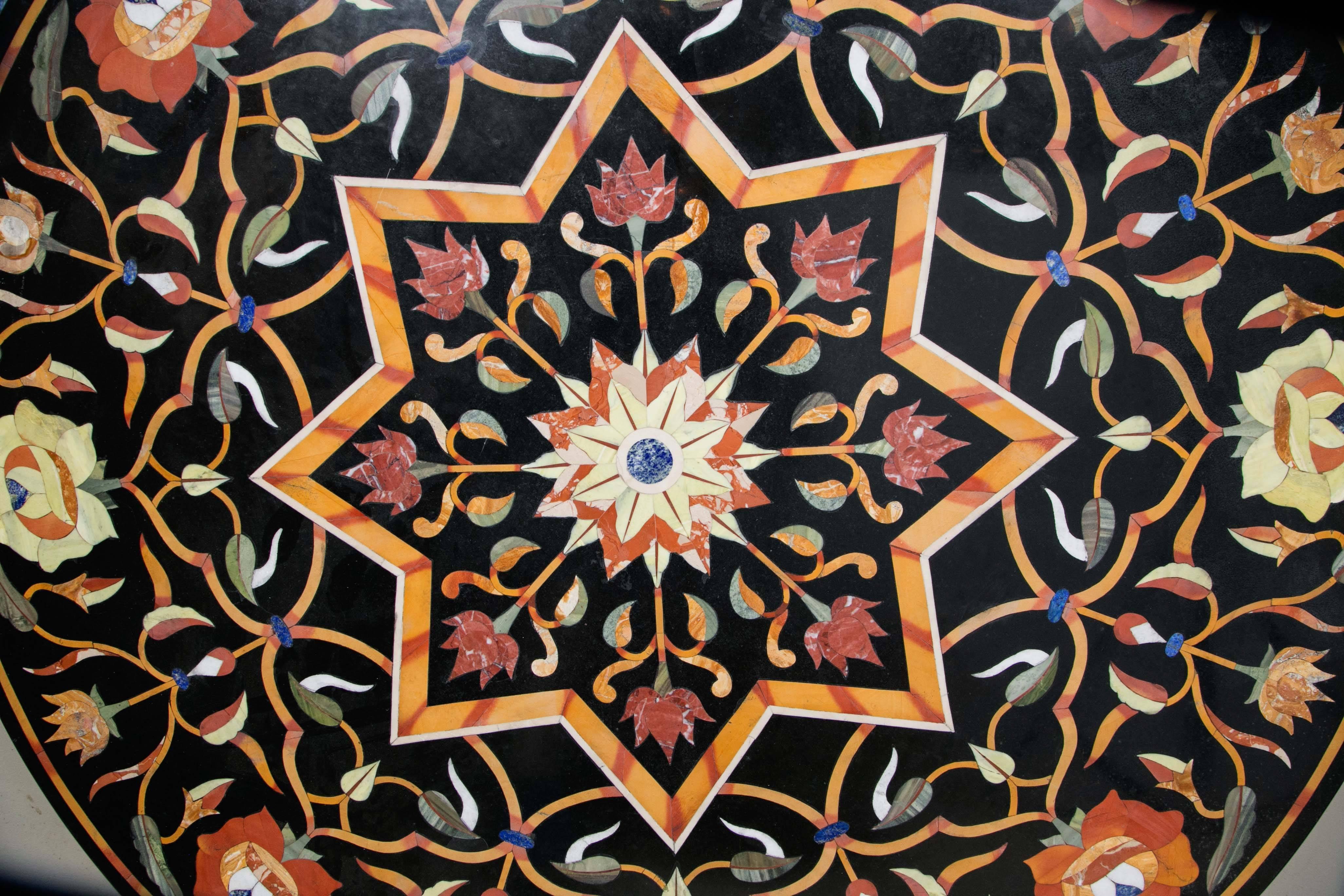 Inlay Black Marble Ground Pietra Dura Tabletop For Sale