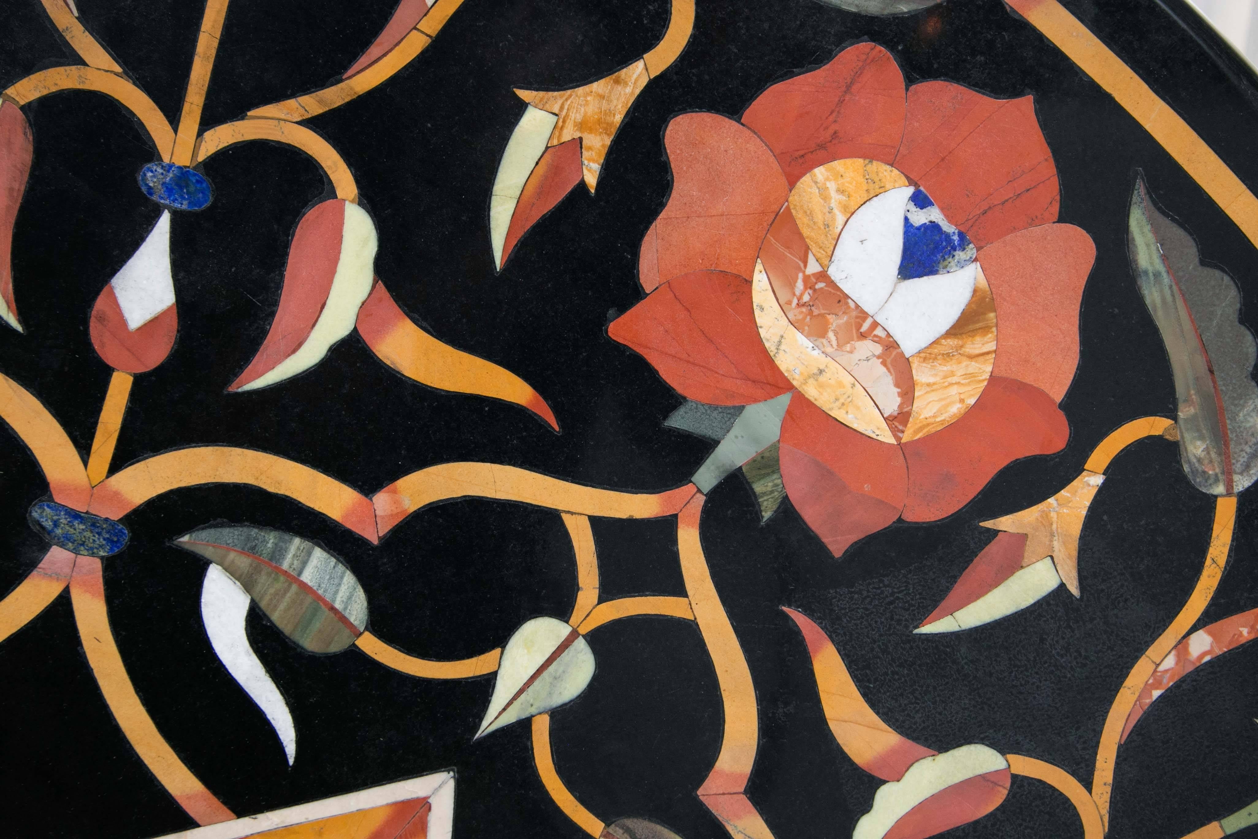 Black Marble Ground Pietra Dura Tabletop In Excellent Condition For Sale In Woodbury, CT