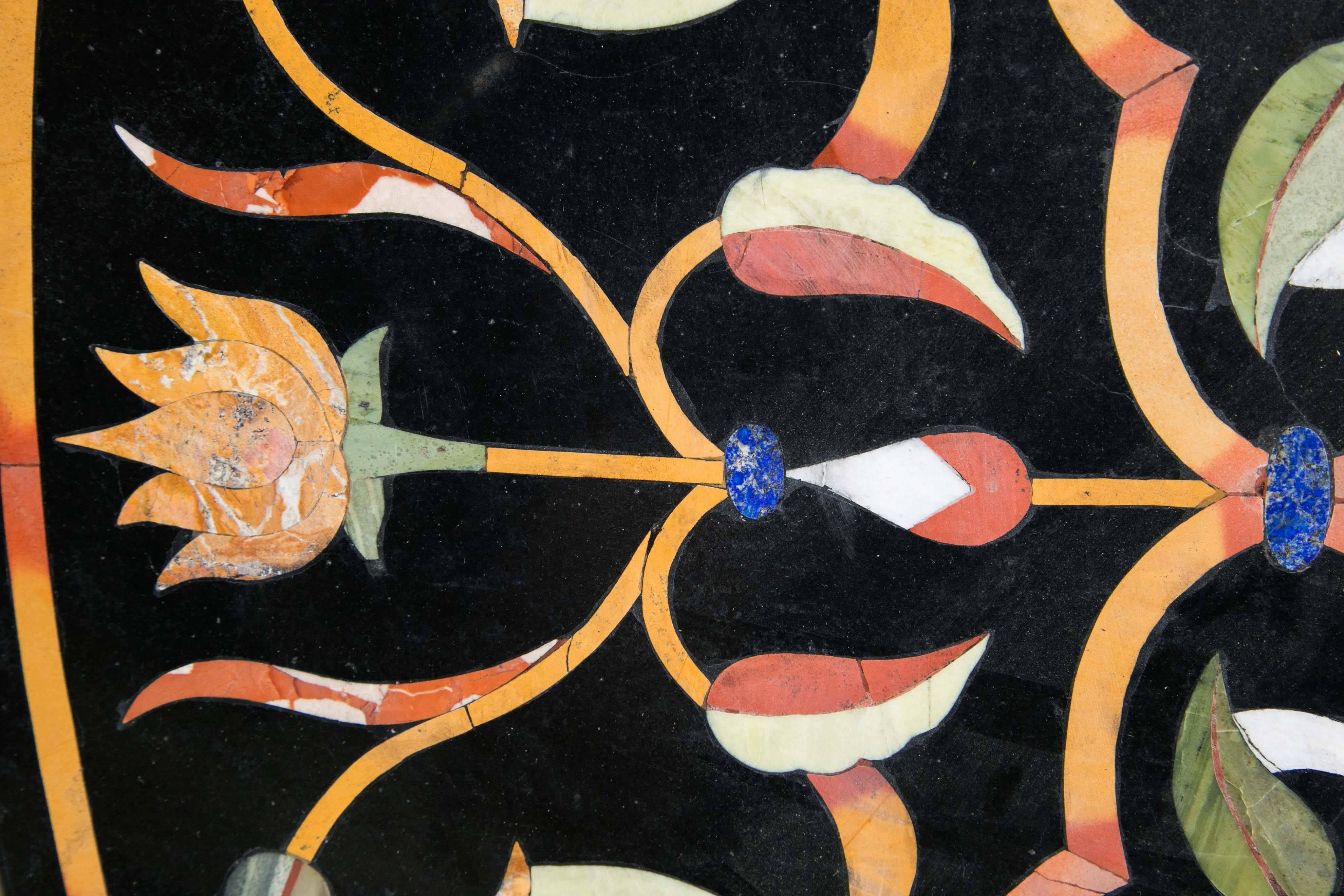 20th Century Black Marble Ground Pietra Dura Tabletop For Sale