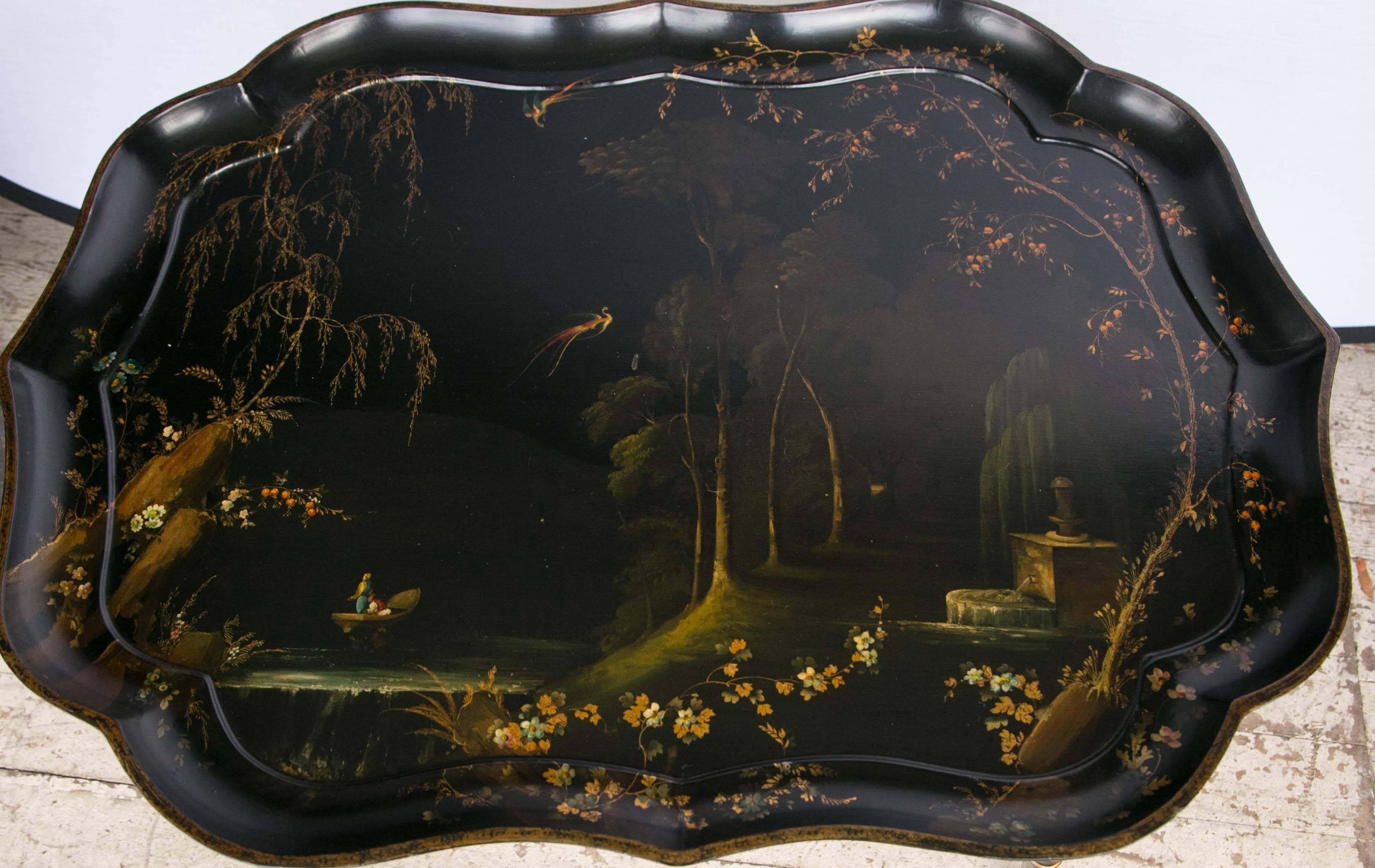 British Fine English Regency Lacquer Tray on Stand