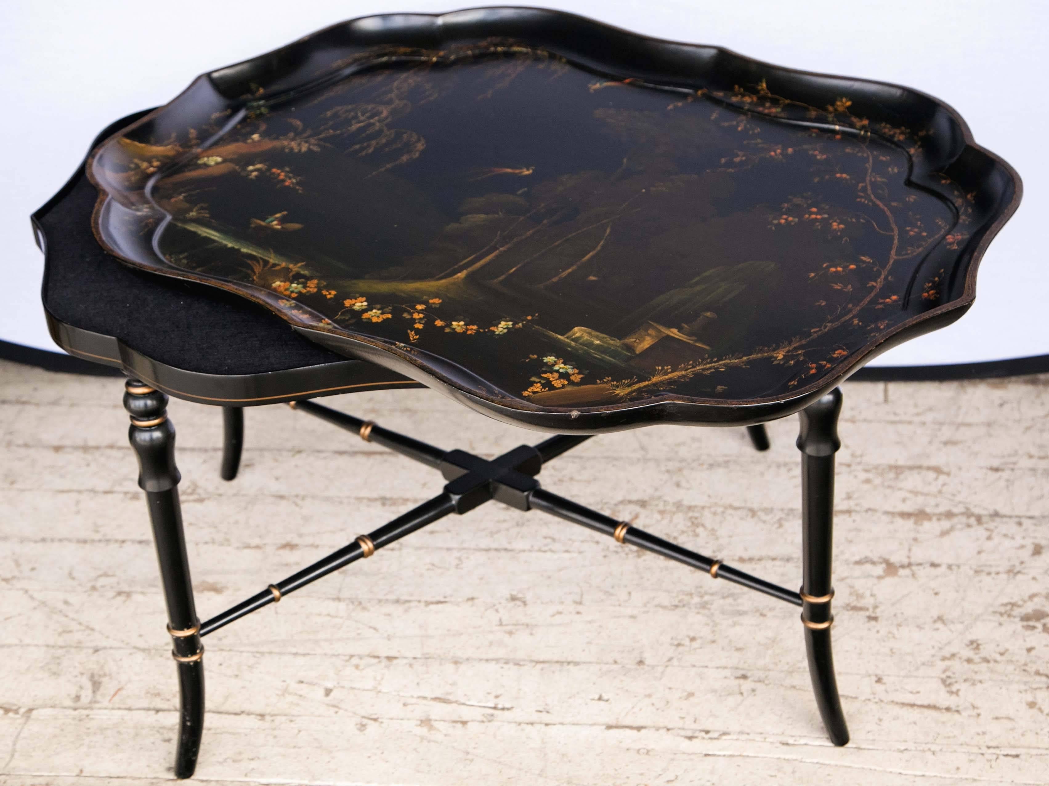 19th Century Fine English Regency Lacquer Tray on Stand