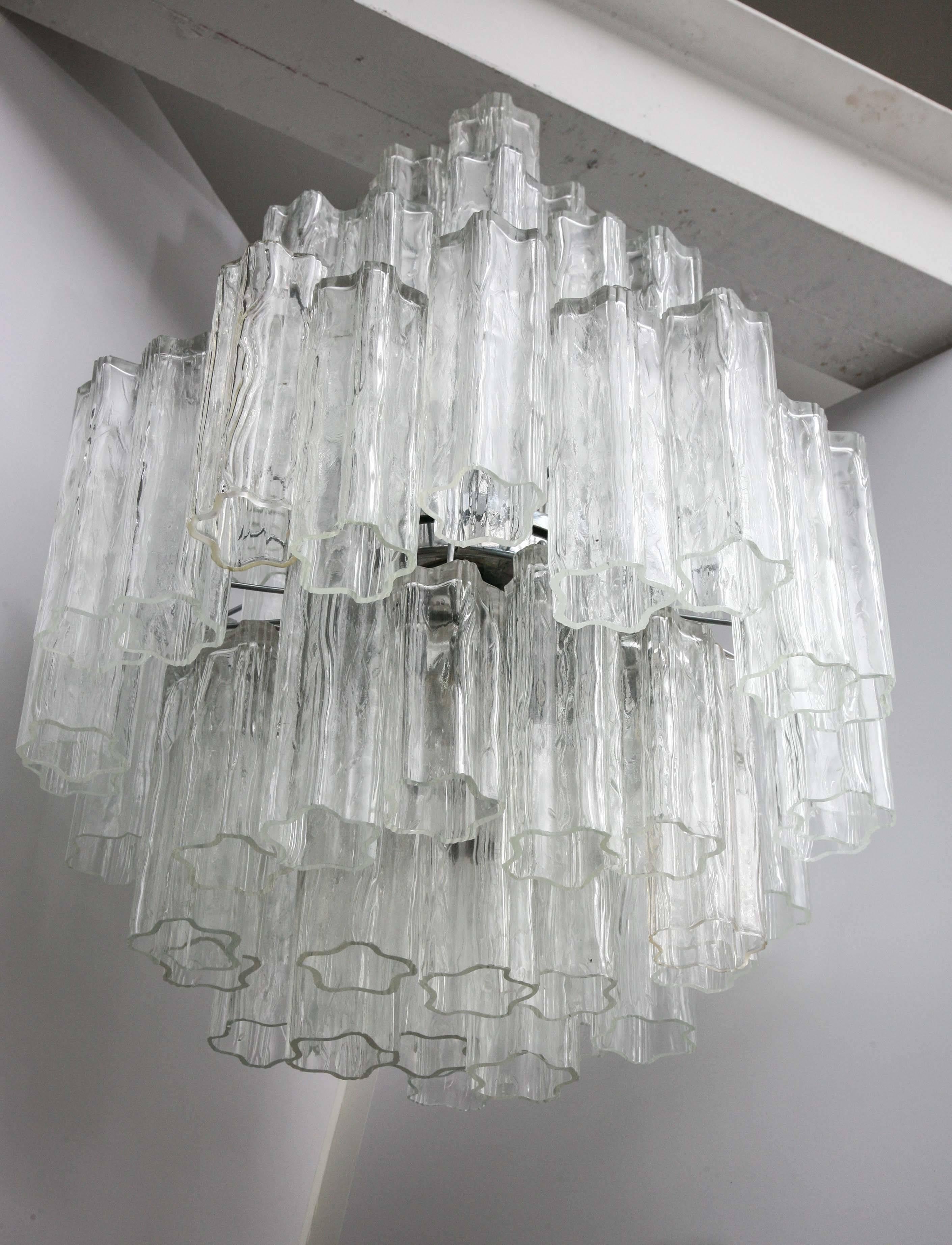 Mid-Century Modern Large Four-Tier Venini Tronchi Chandelier Glass Murano Tubes, 1960s, Italy For Sale