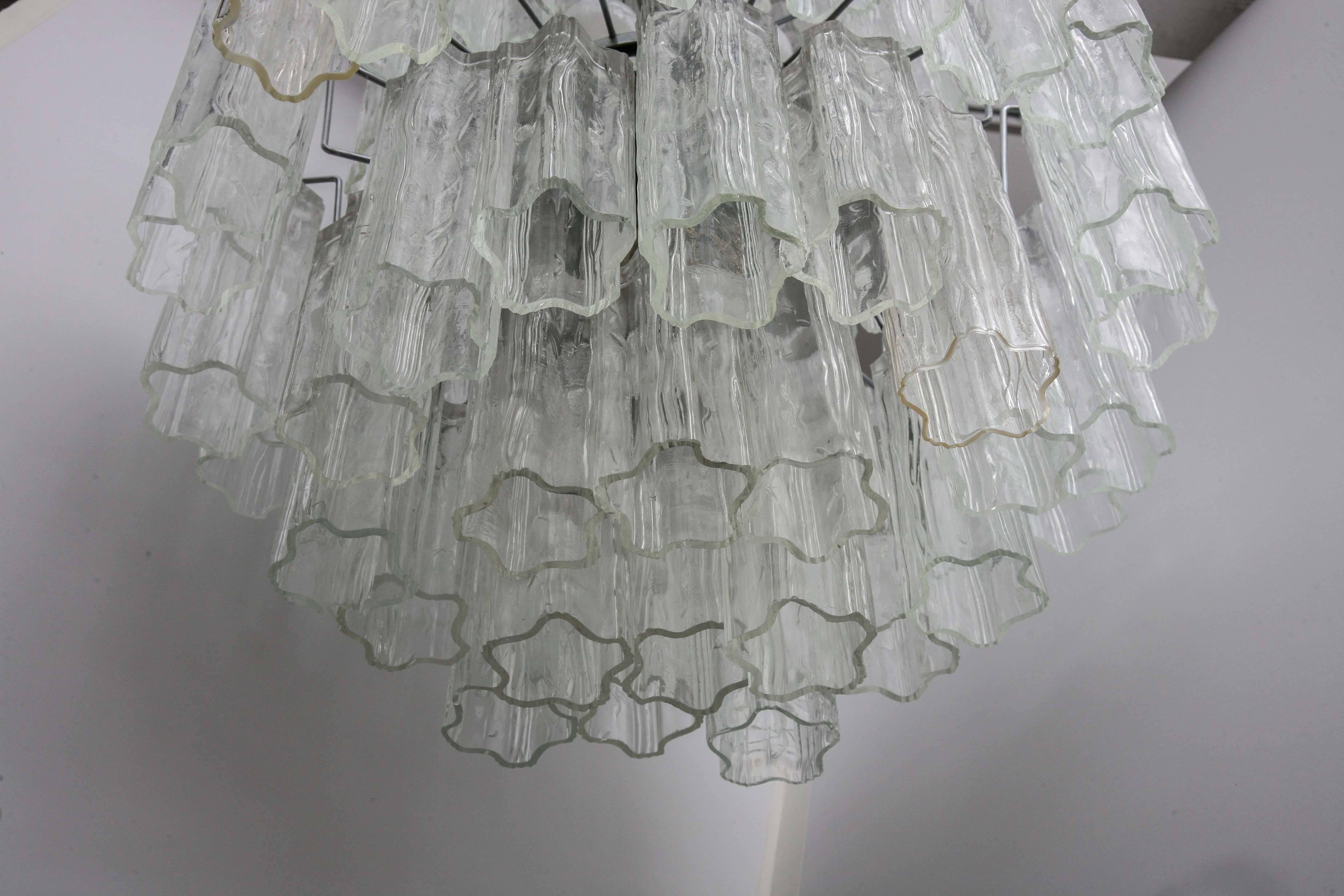 Italian Large Four-Tier Venini Tronchi Chandelier Glass Murano Tubes, 1960s, Italy For Sale