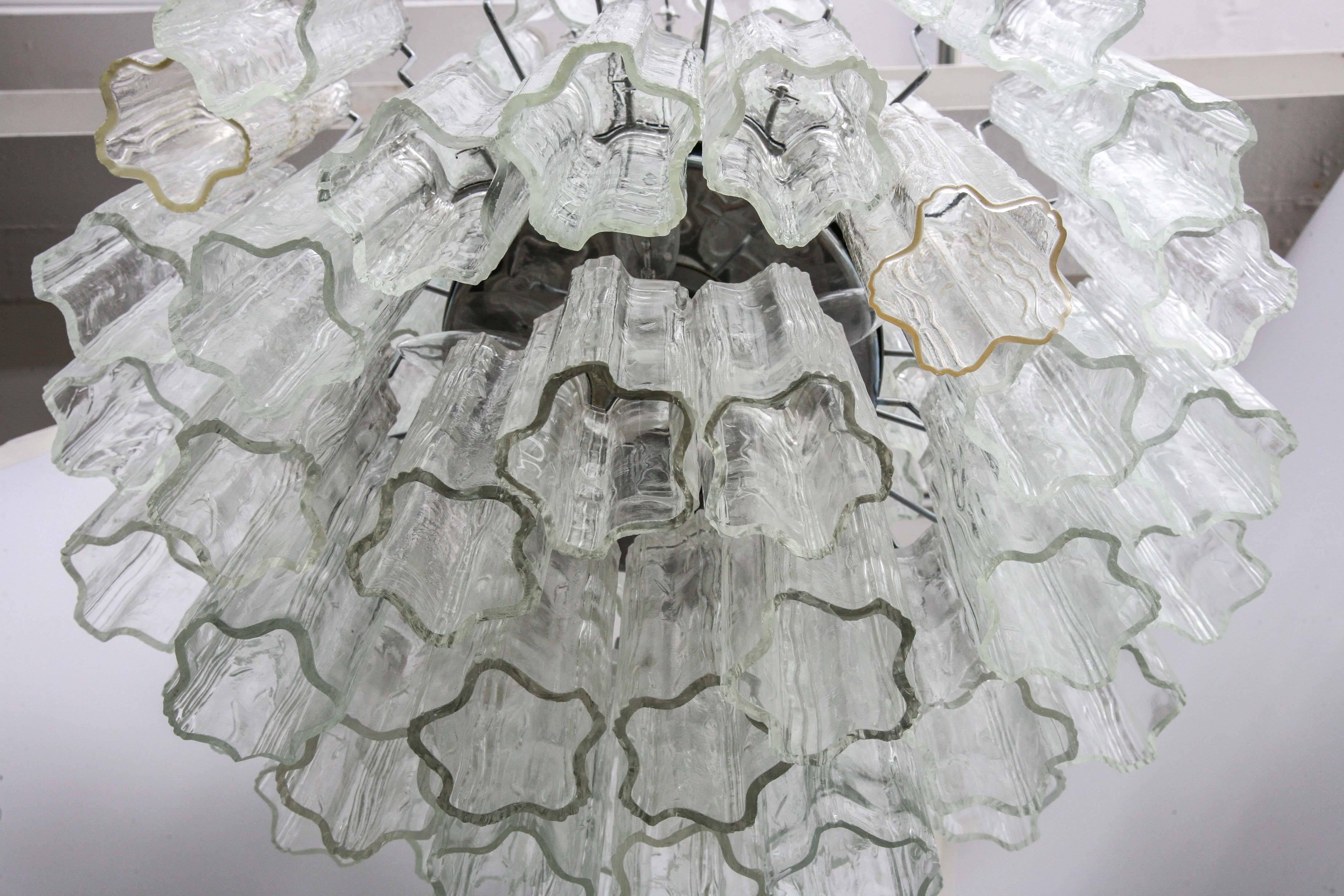 Mid-20th Century Large Four-Tier Venini Tronchi Chandelier Glass Murano Tubes, 1960s, Italy For Sale