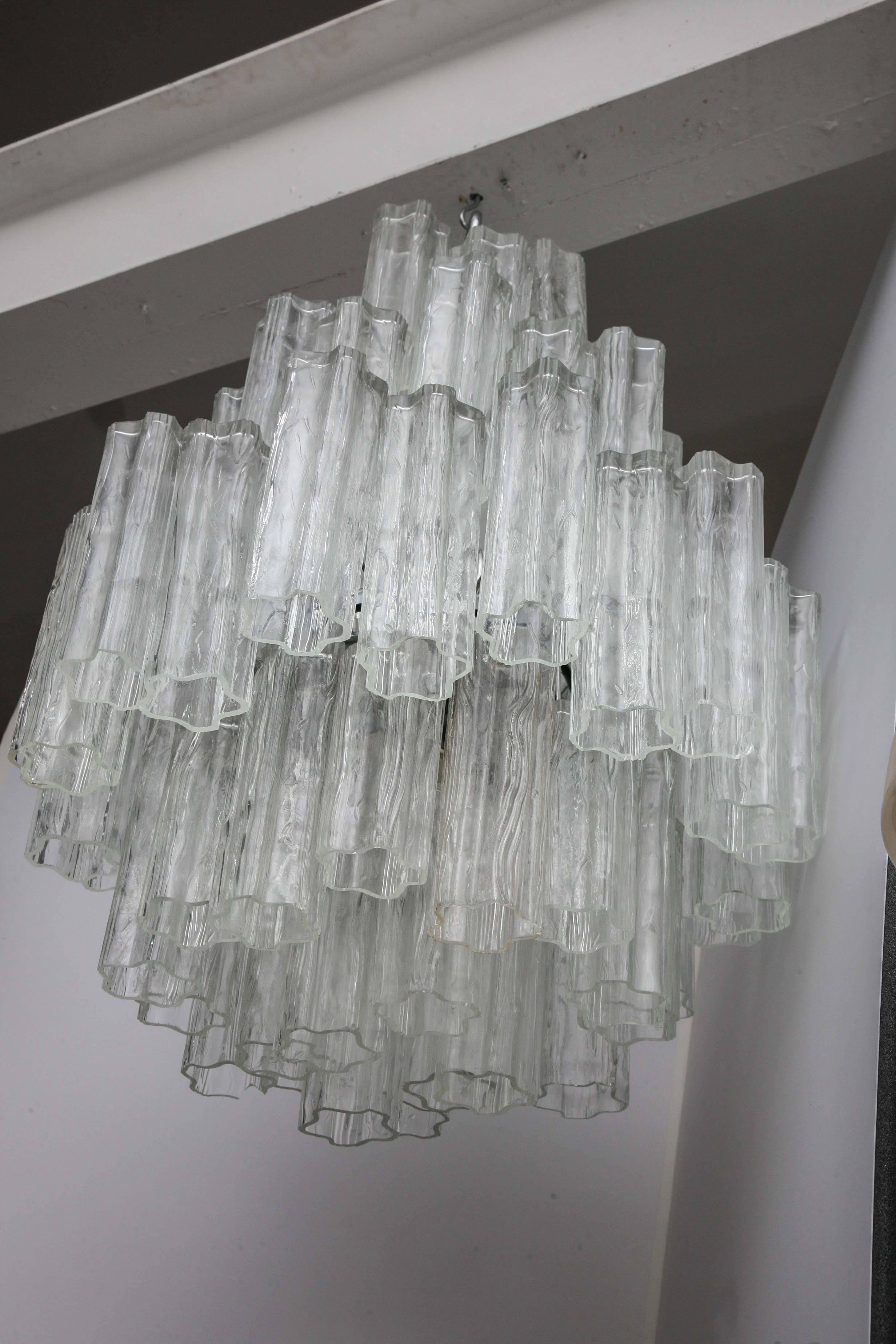 Large Four-Tier Venini Tronchi Chandelier Glass Murano Tubes, 1960s, Italy For Sale 3