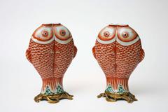Pair of Double Carp Chinese Bronze-Mounted Export Porcelain, Qing Dynasty