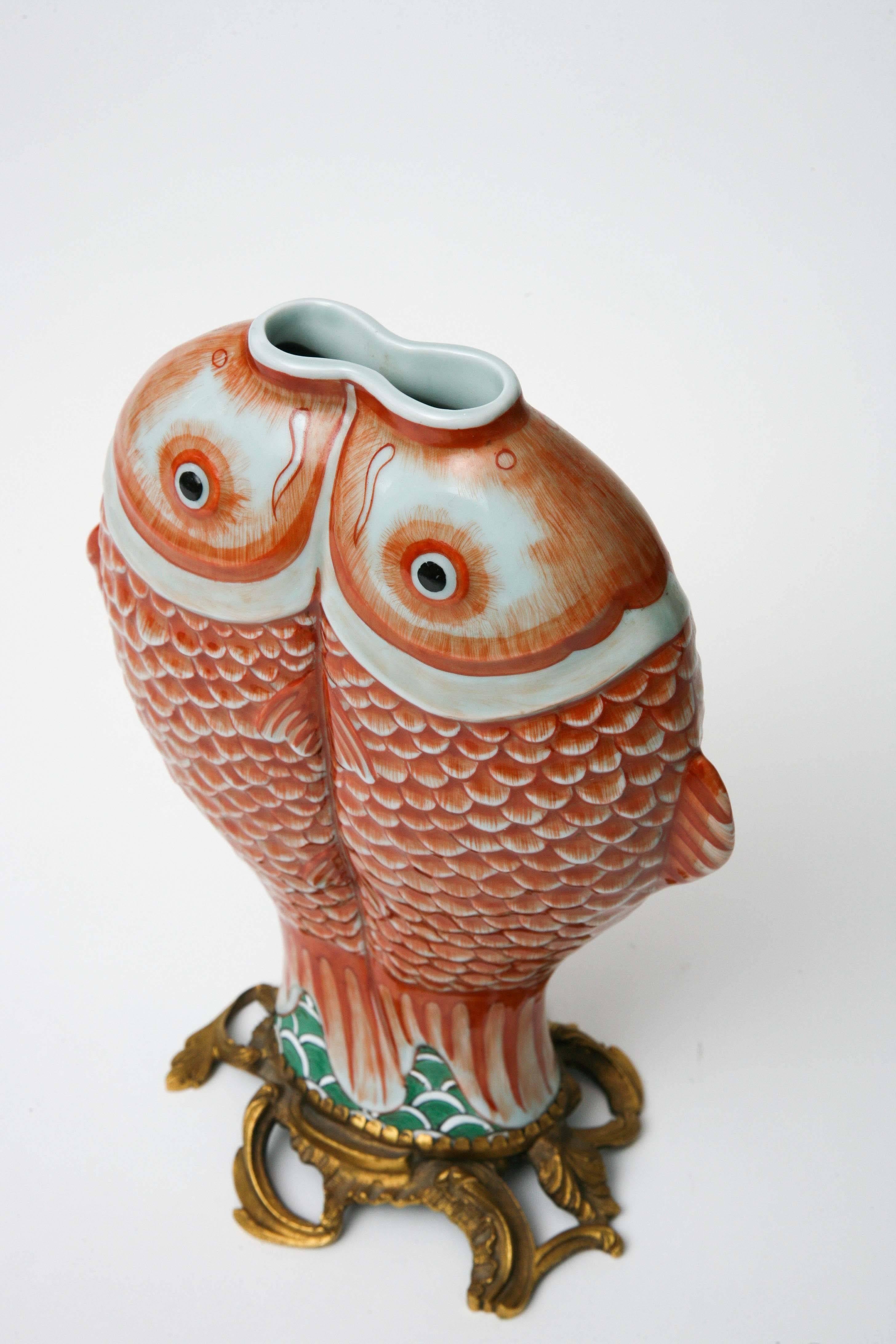 Pair of Double Carp Chinese Bronze-Mounted Export Porcelain, Qing Dynasty 2